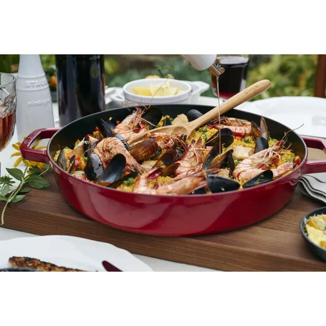 STAUB Pans 34 cm Cast Iron Double Handle Skillet, Cherry