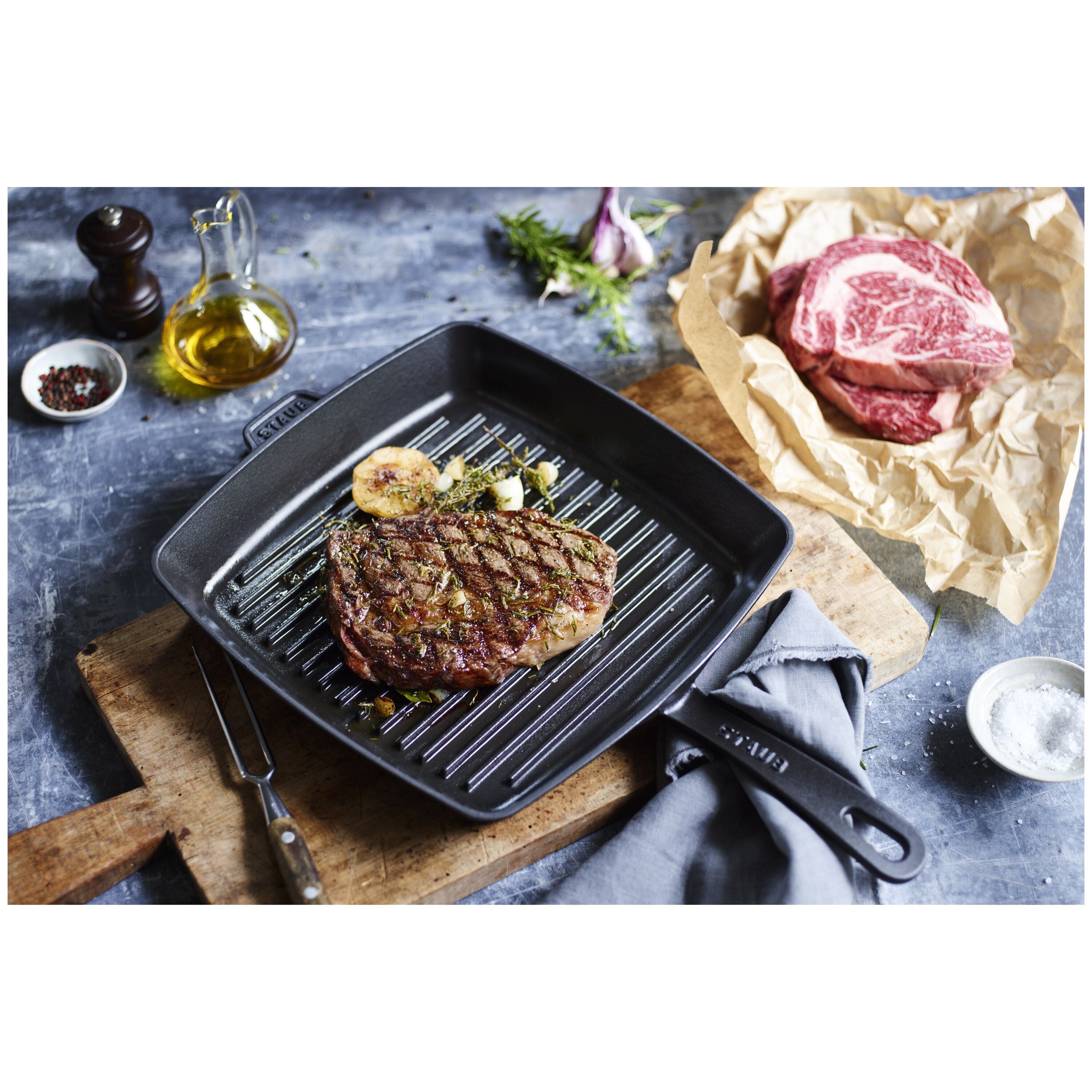 STAUB Grill Pans 30 cm Cast Iron Square American Grill, Black