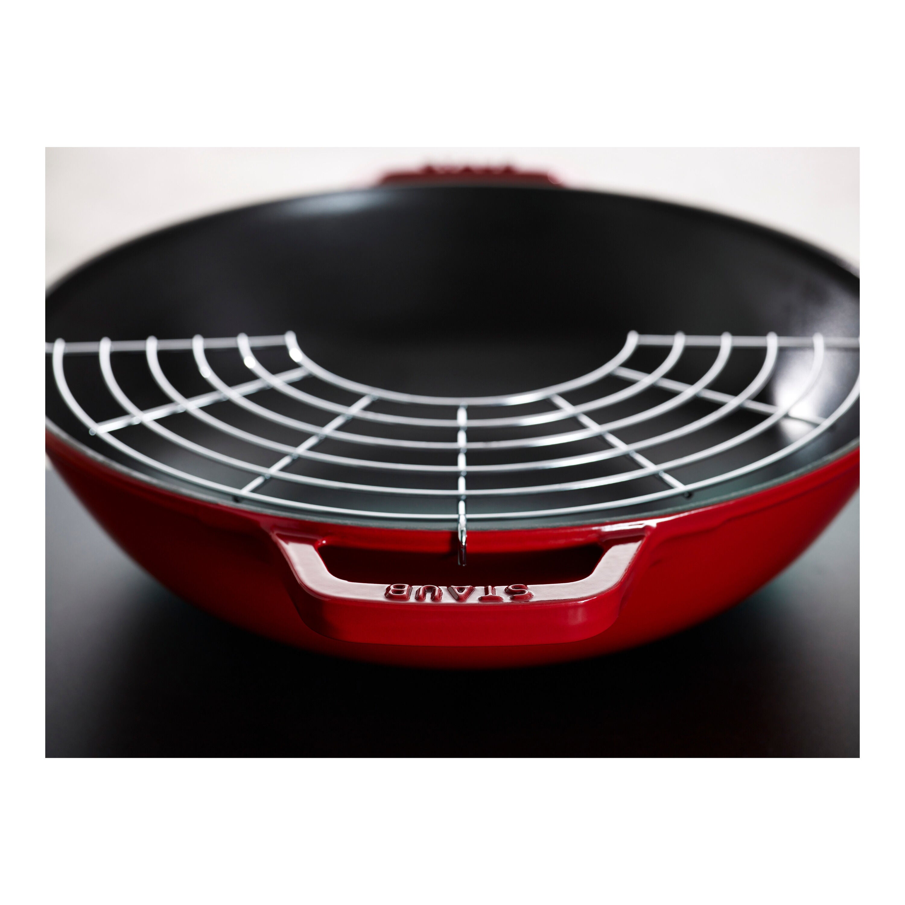 STAUB Specialities 30 cm / 12 inch Cast Iron Wok With Glass Lid, Cherry-2