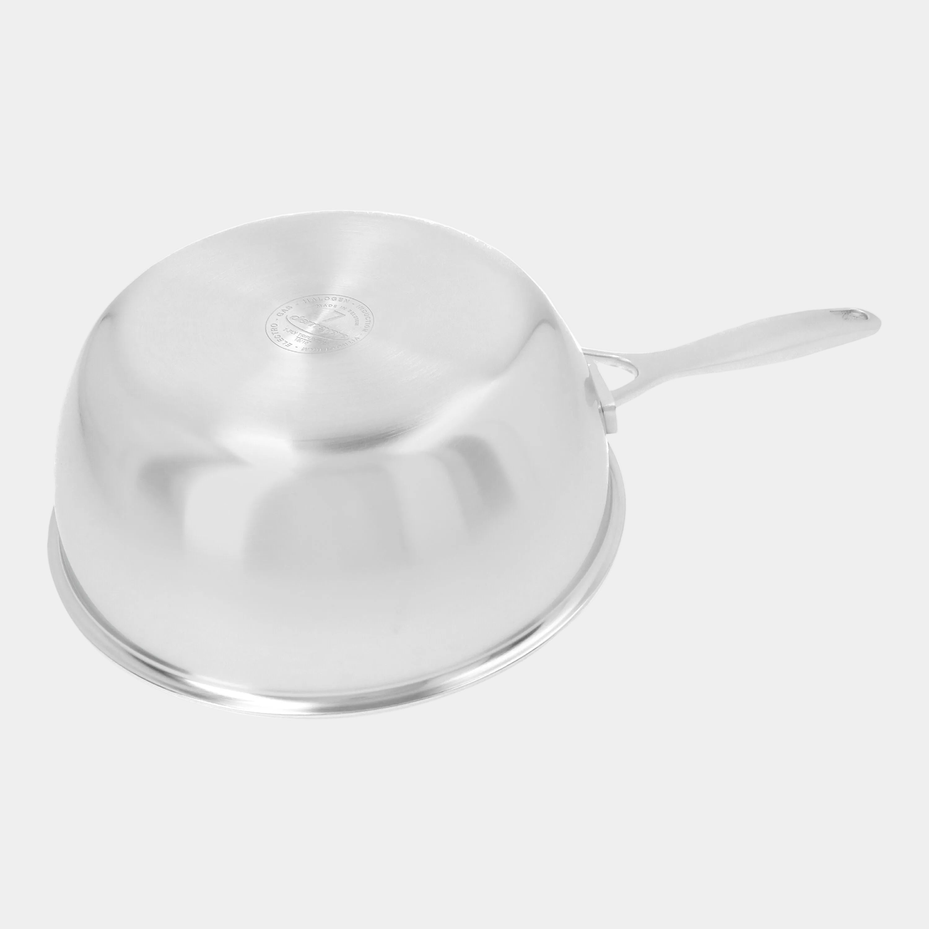 Silver pot with lid on a white background