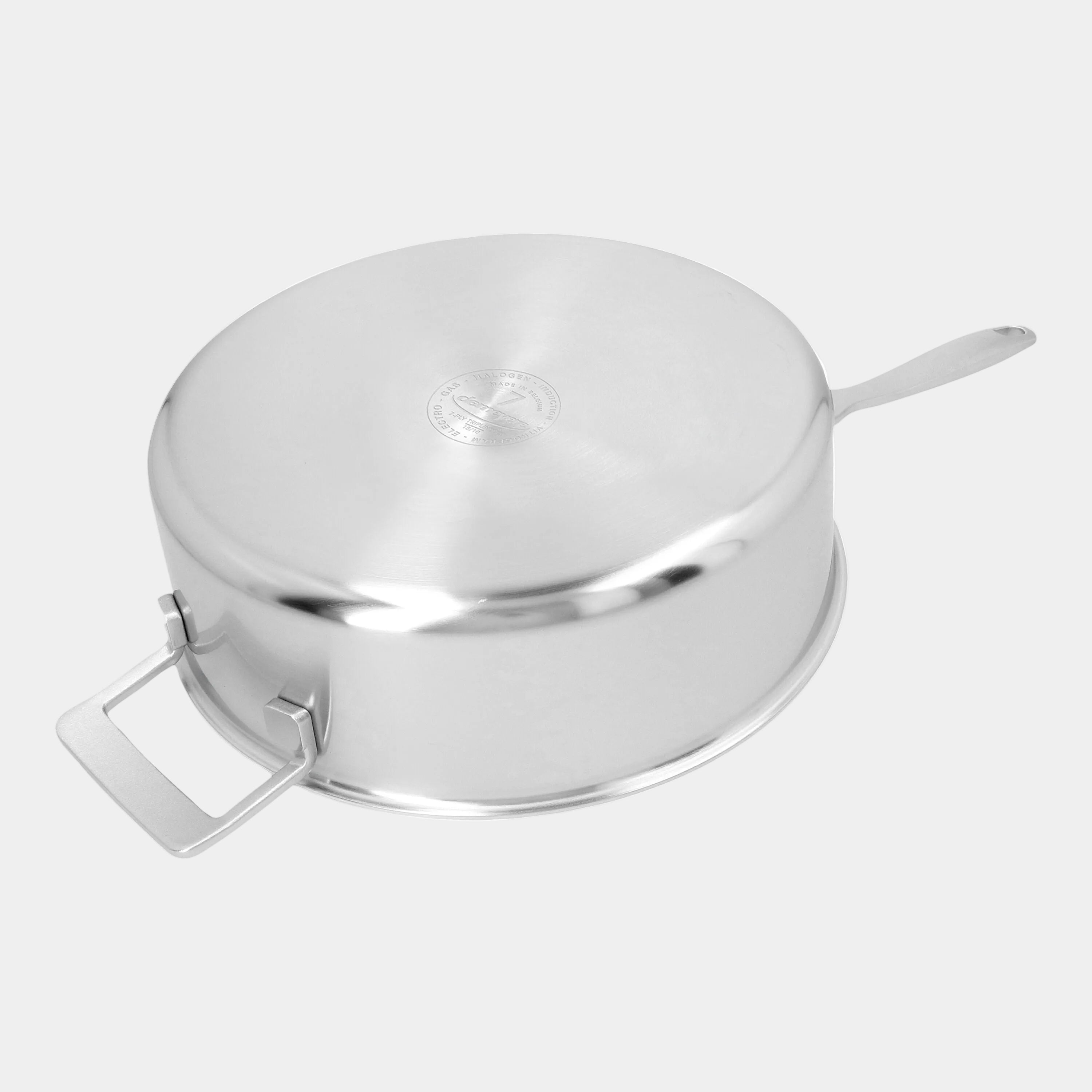 Stainless steel pot with lid on a white background