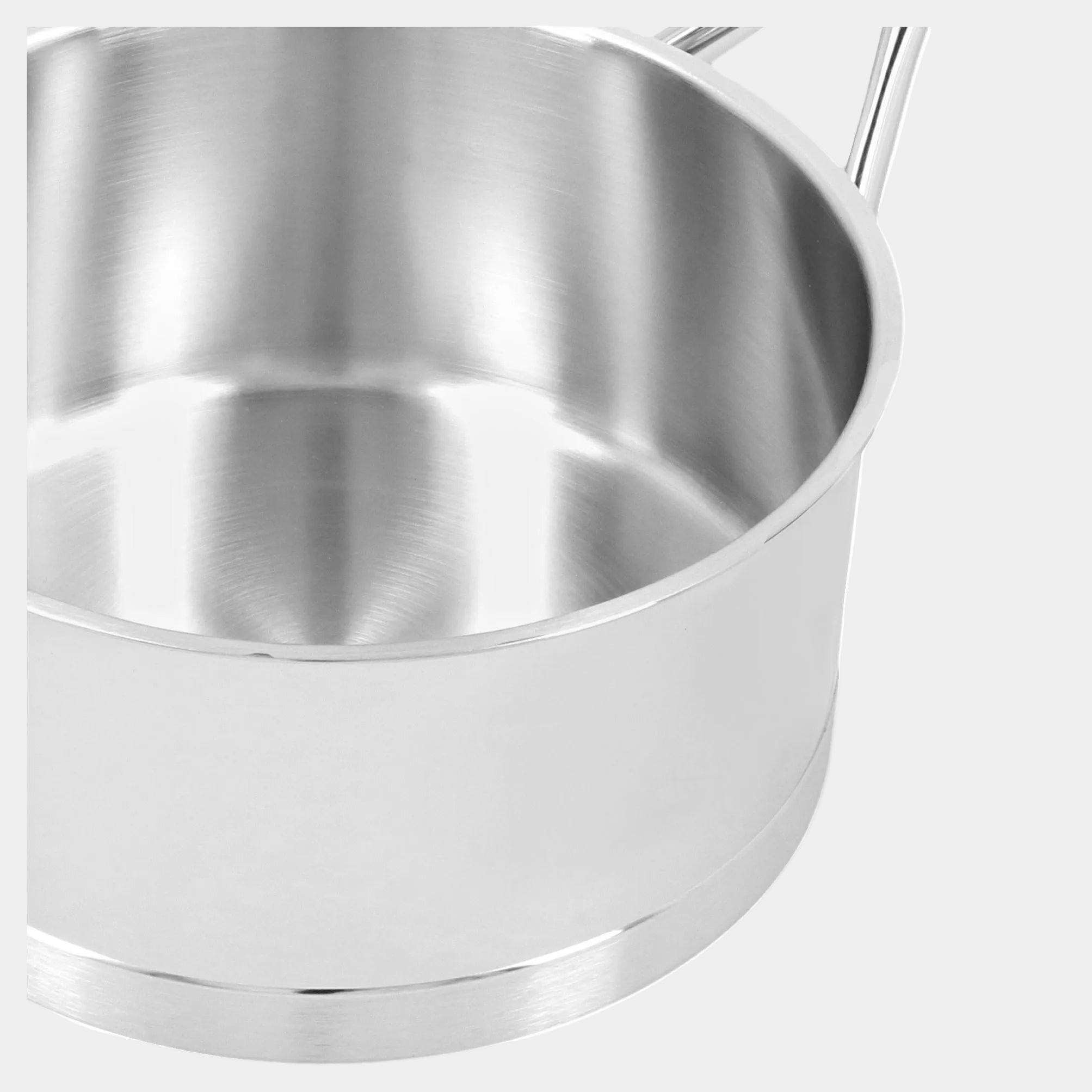 Stainless steel pot with a lid on a white background