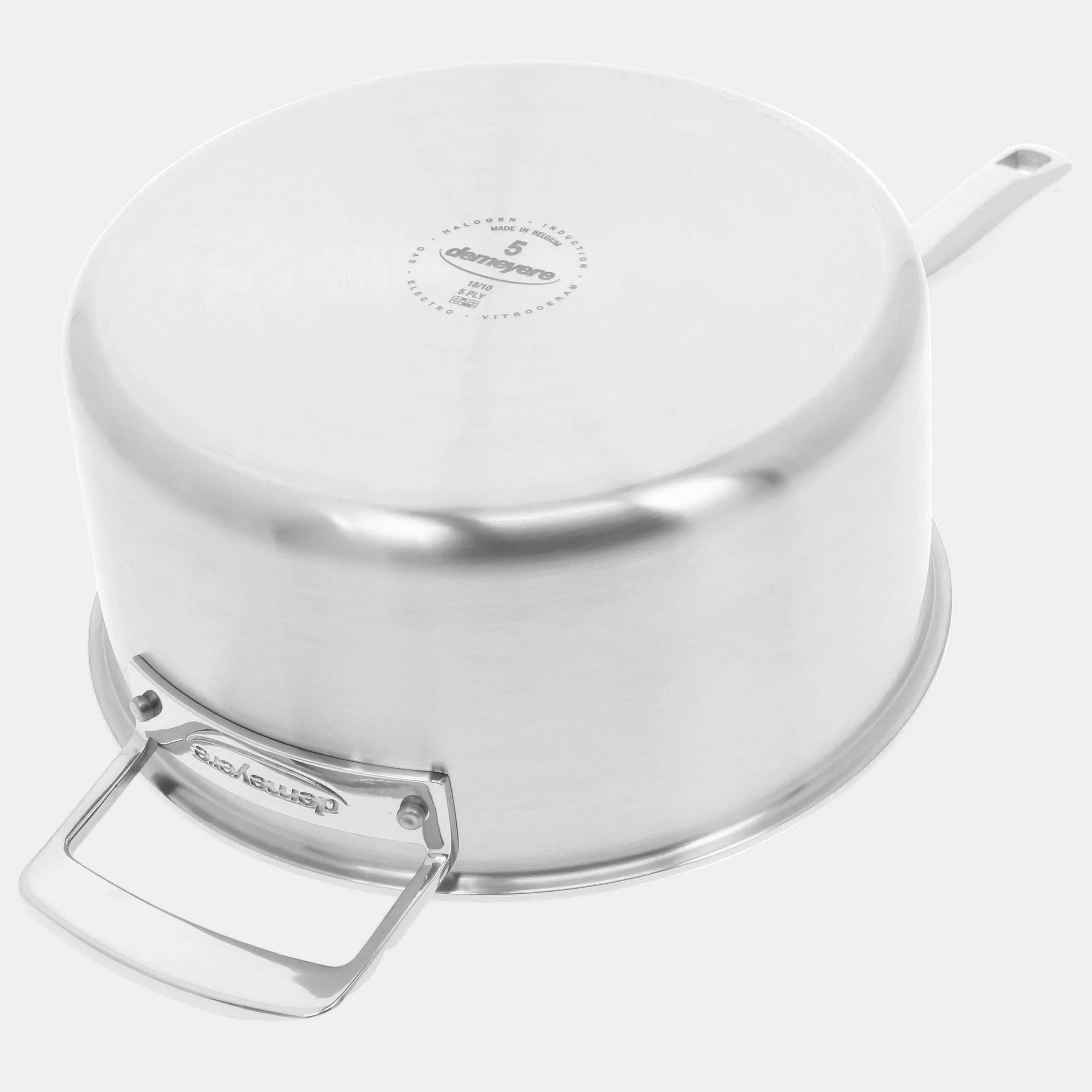 Stainless steel pot with lid on a white background