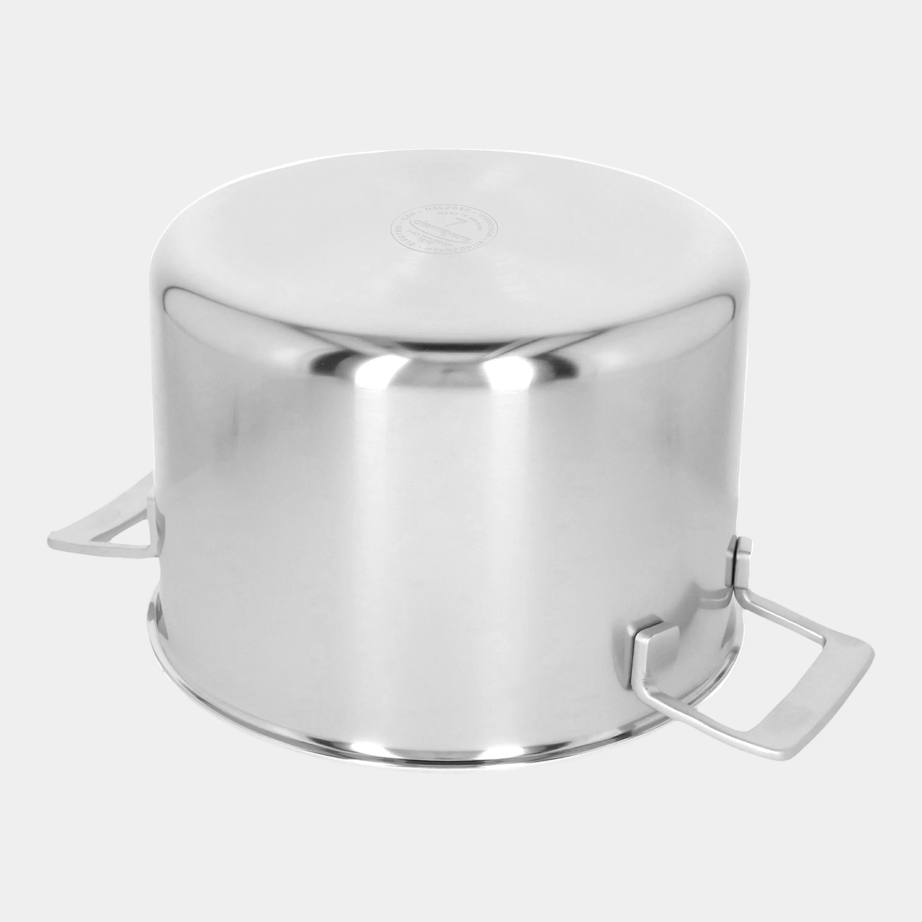 Stainless steel container with lid on a white background