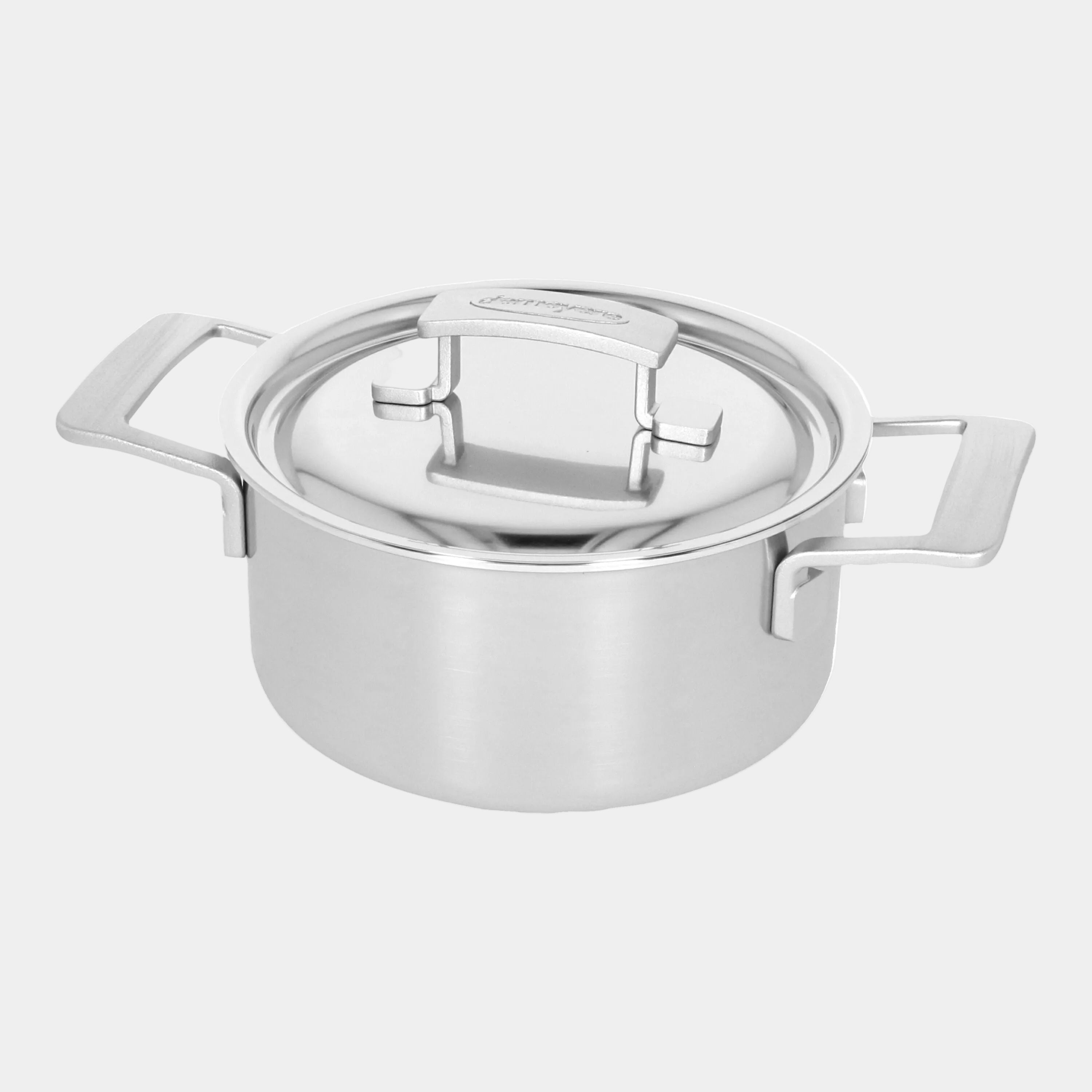 Stainless steel pot with lid on a white background