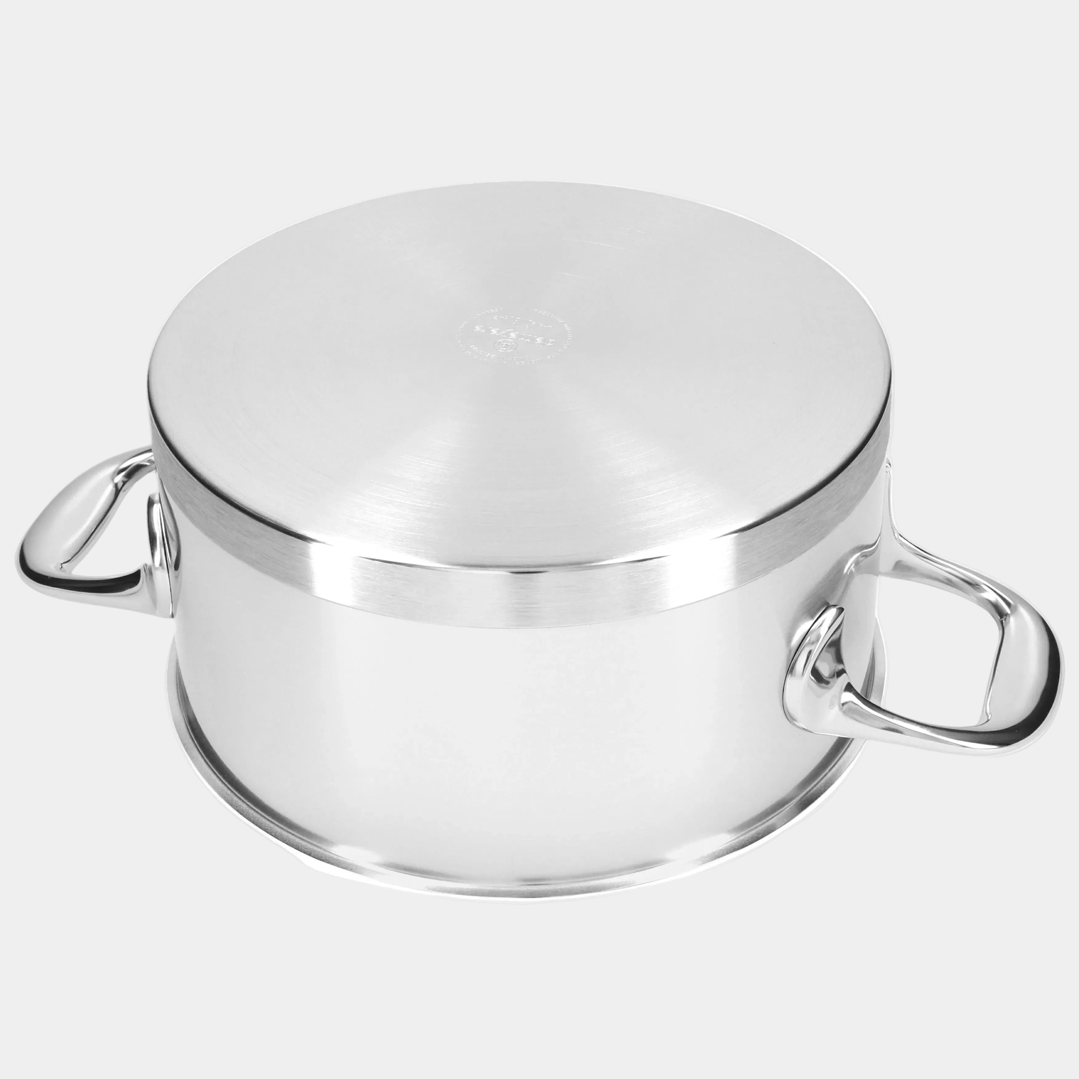 Silver pot with lid on a white background