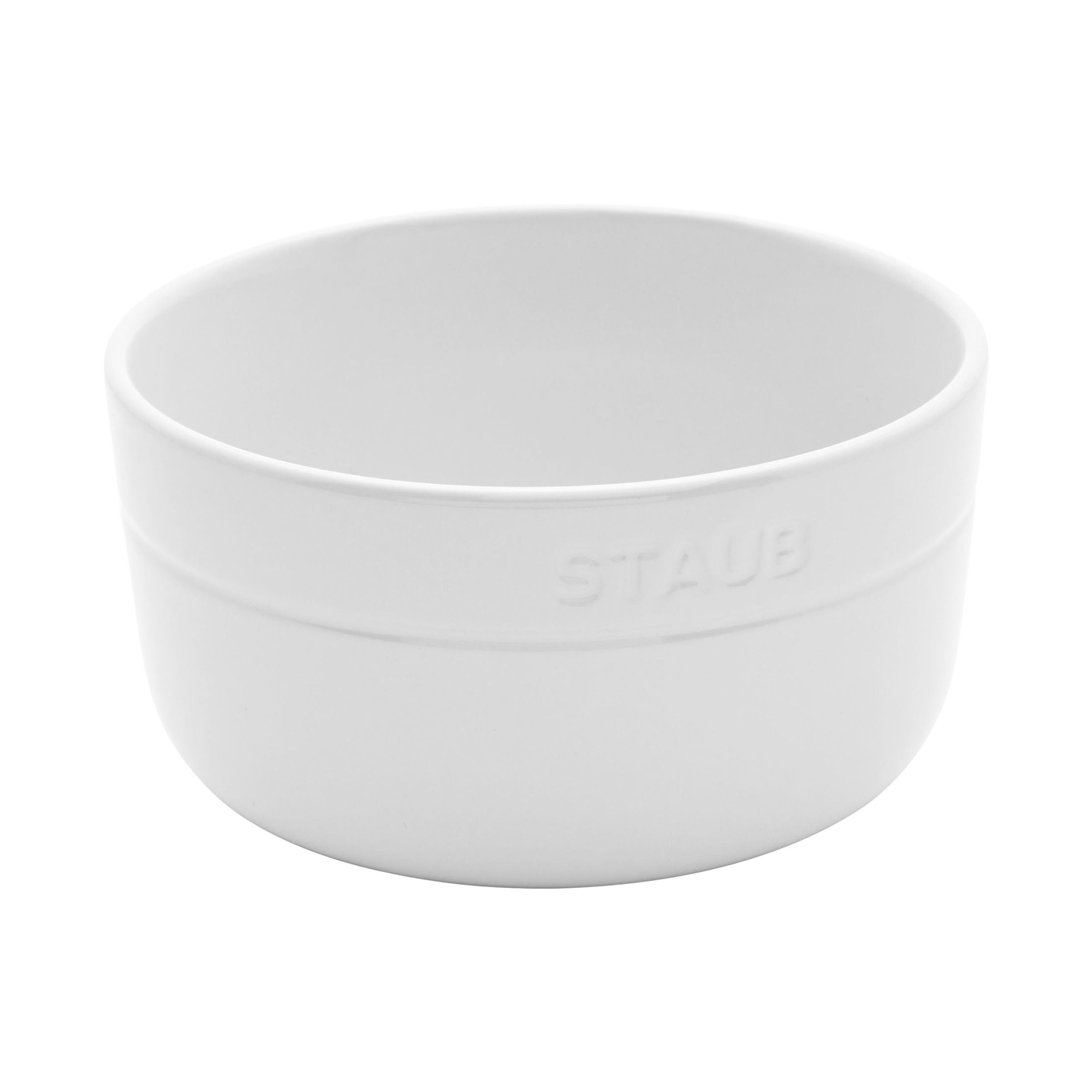STAUB Dining Line 4 Piece Ceramic Bowl Set, White - single white bowl with a smooth finish, perfect for serving cereal or soup.