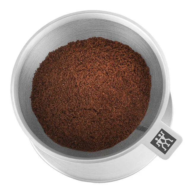 coffee drip with ground coffee inside on a white background