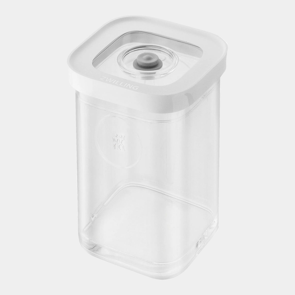 Clear plastic container with a lid on a white background