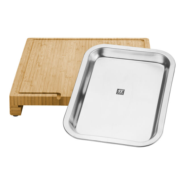 Zwilling BBQ+ Cutting Board with Stainless‑Steel Tray – FSC Bamboo, Groove & Non‑Slip Feet