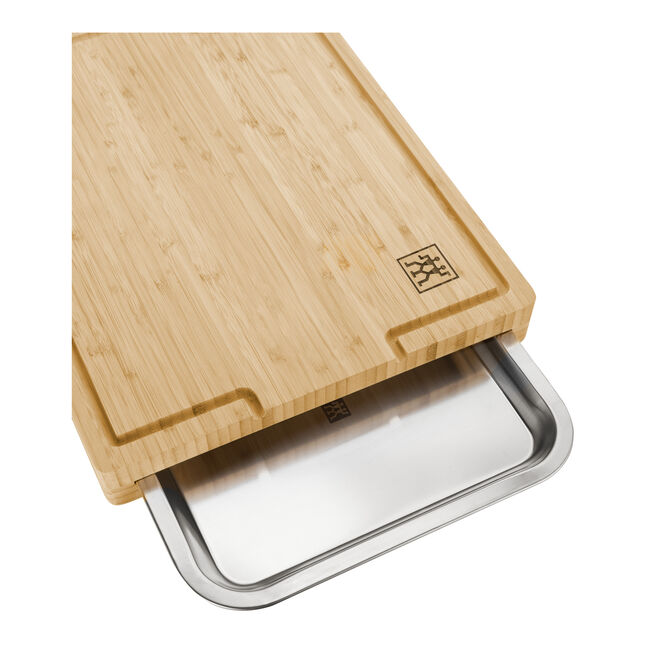 Zwilling BBQ+ Cutting Board with Stainless‑Steel Tray – FSC Bamboo, Groove & Non‑Slip Feet