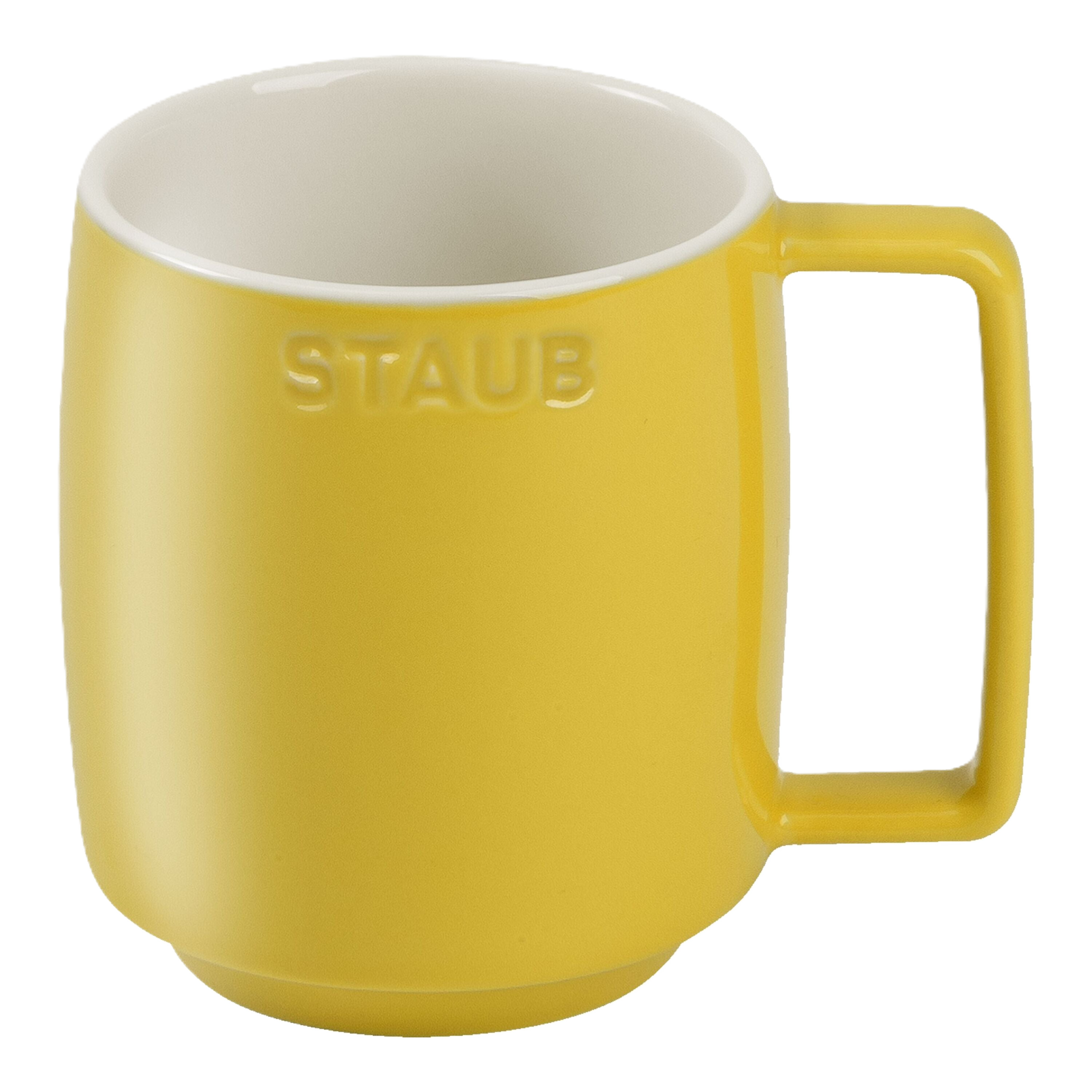 Yellow mug with white interior on a white background