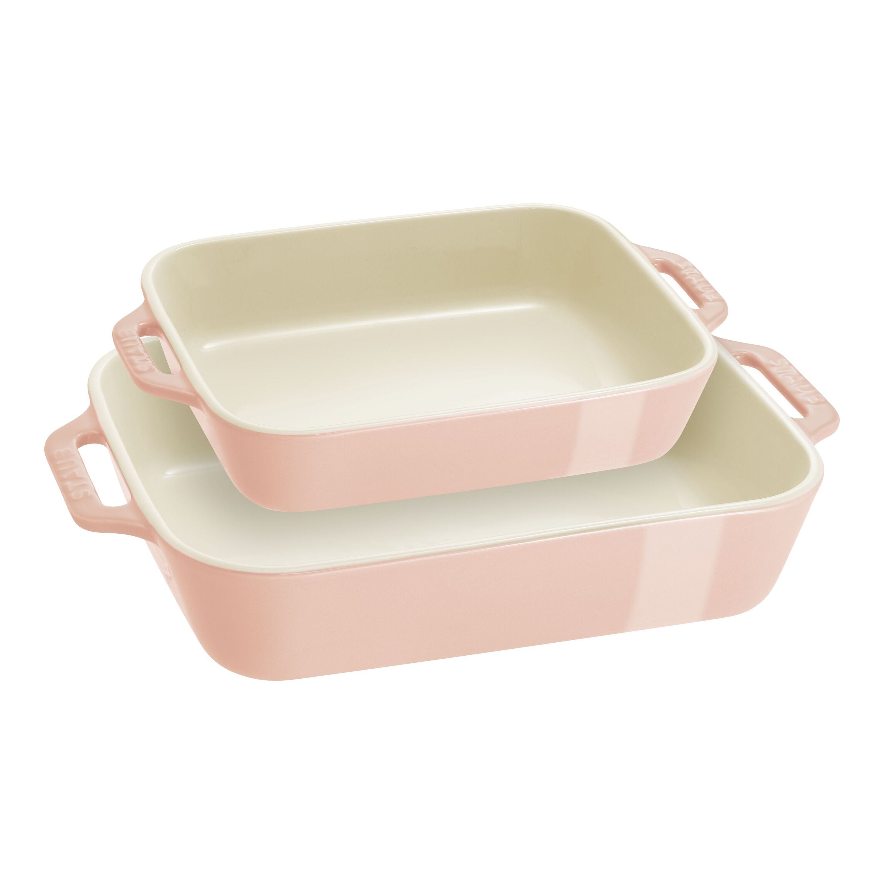 STAUB Ceramique Rectangular Baking Dish Set Macaron Light Pink 2 Piece
