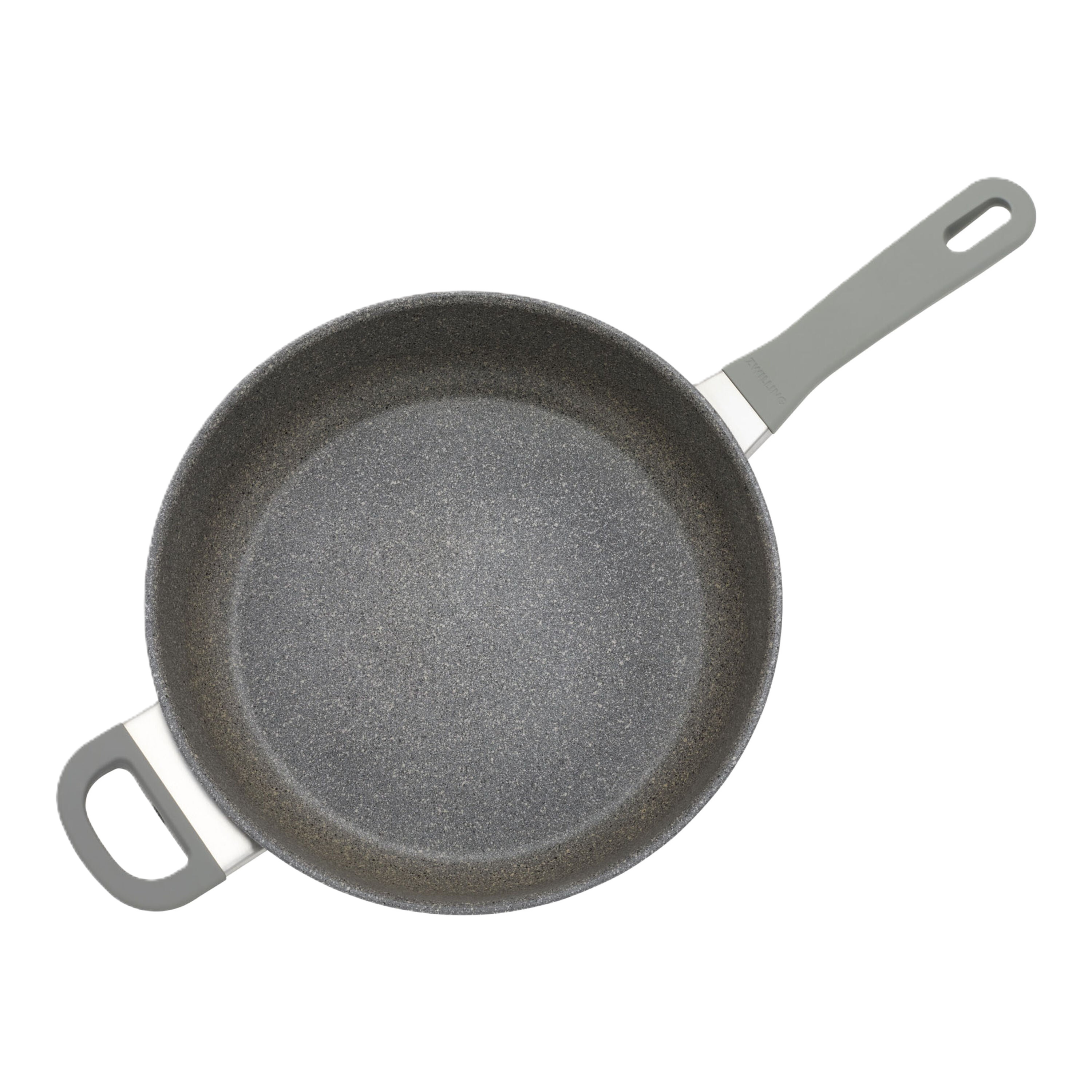 Gray frying pan on a white background