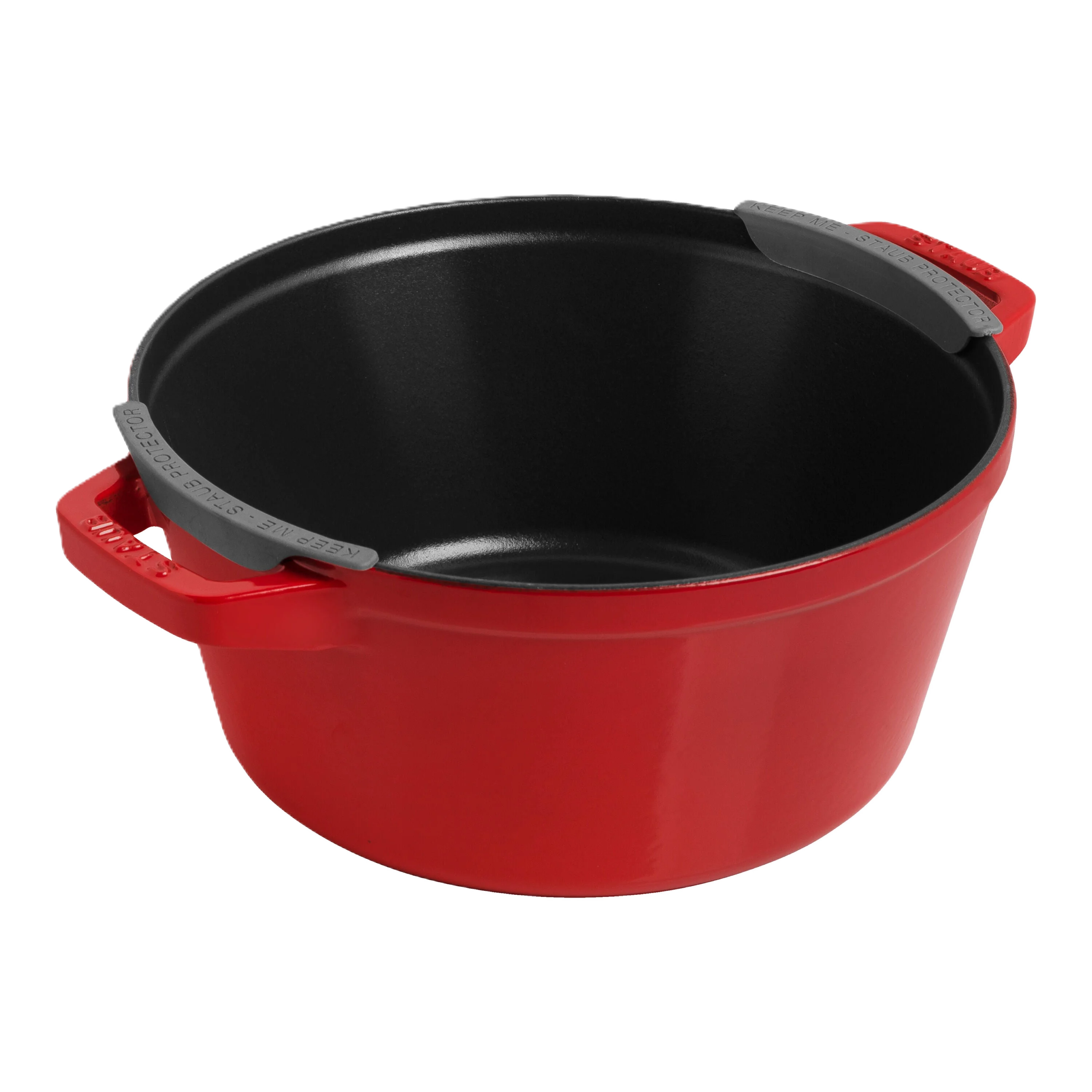 Red pot with a black interior on a white background