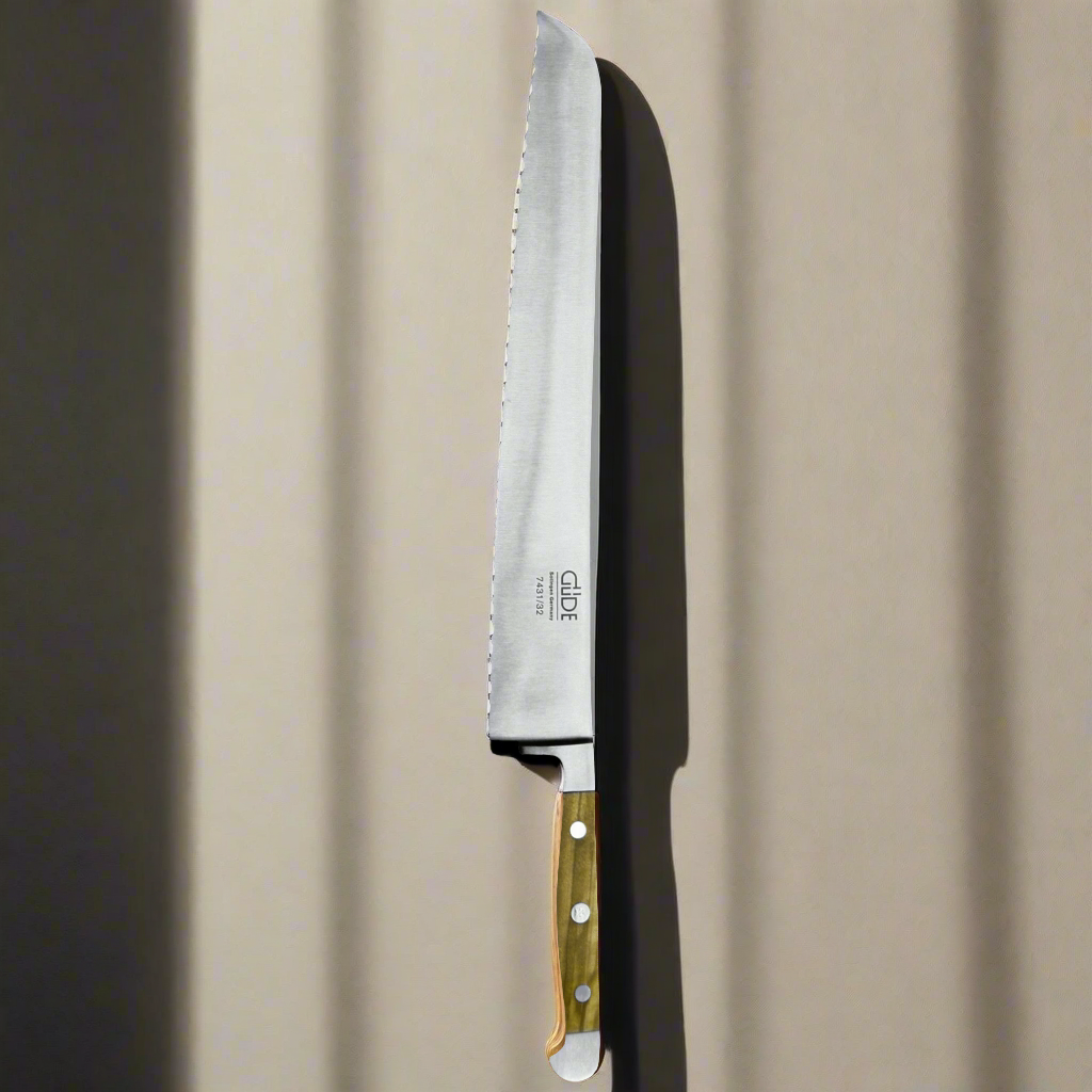 ALPHA OLIVE | Bread Knife Franz Dude 12.5 " Right hand Version| Forged steel / Olive Wood Handle