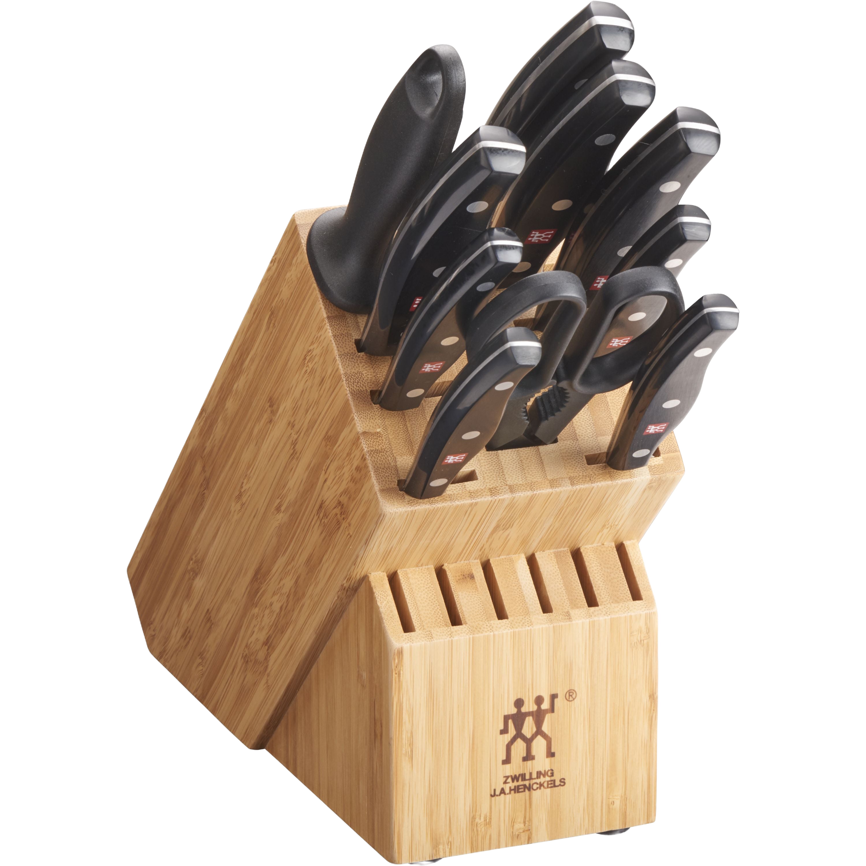 ZWILLING TWIN Signature 11-Pc German Knife Set in wooden block, showcasing precision-stamped high-carbon German steel knives.