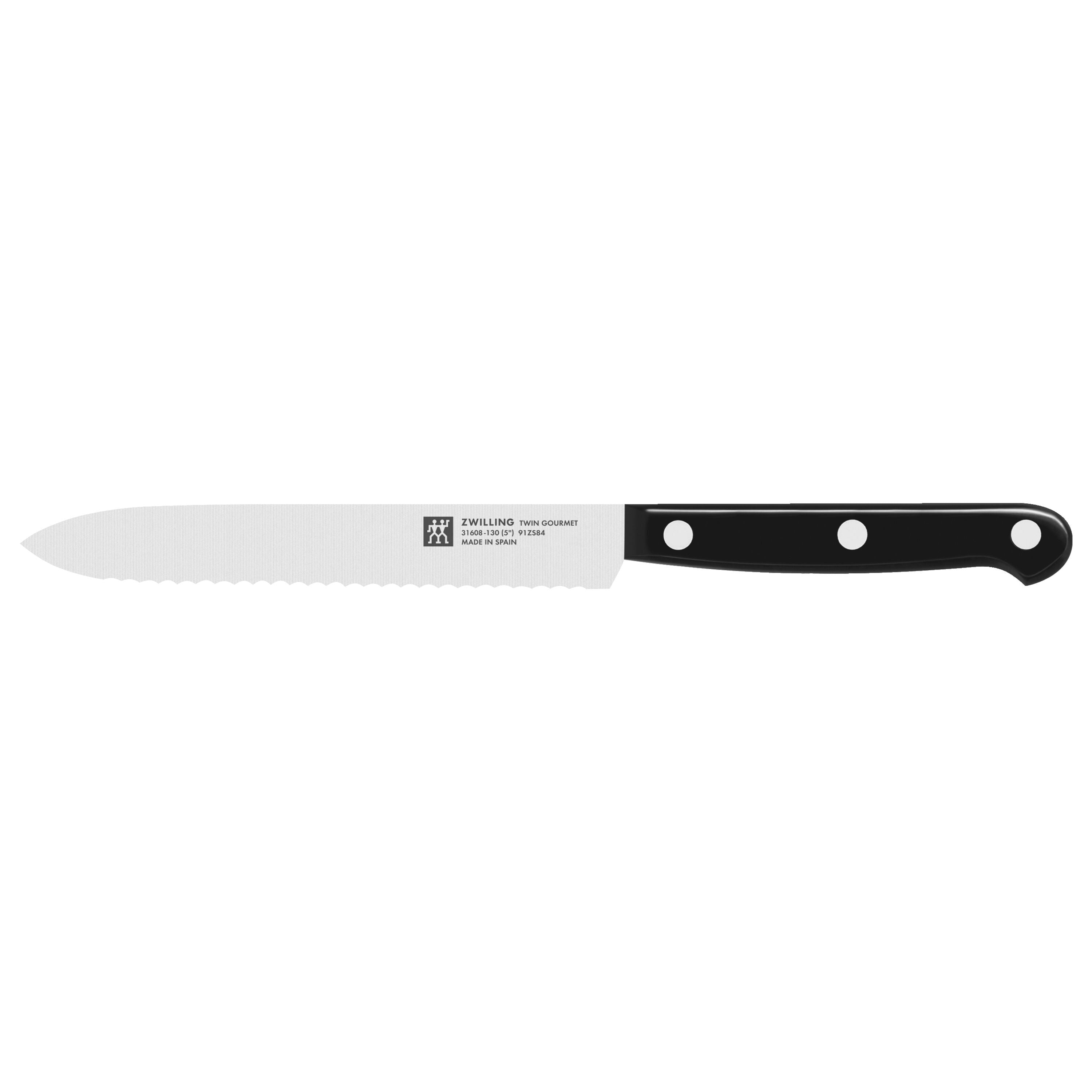ZWILLING TWIN Gourmet 10 Piece Knife Block Set serrated knife with black handle and ice-hardened blade for home chefs