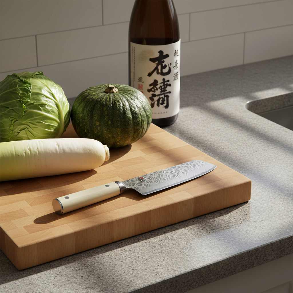 Knife with a beige handle on a white background