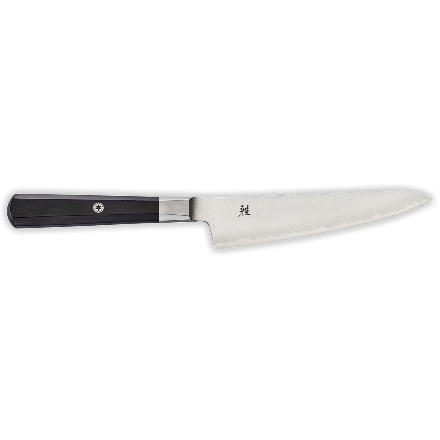 Chef's knife with black handle on a white background