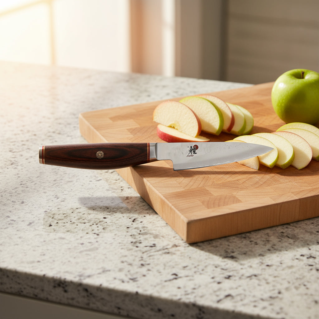Knife with a wooden handle on a white background