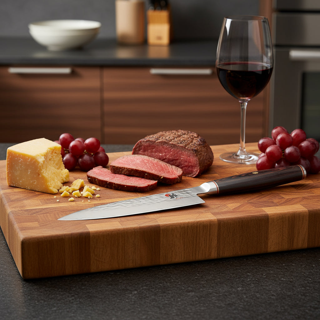 Chef's knife with a wooden handle on a white background