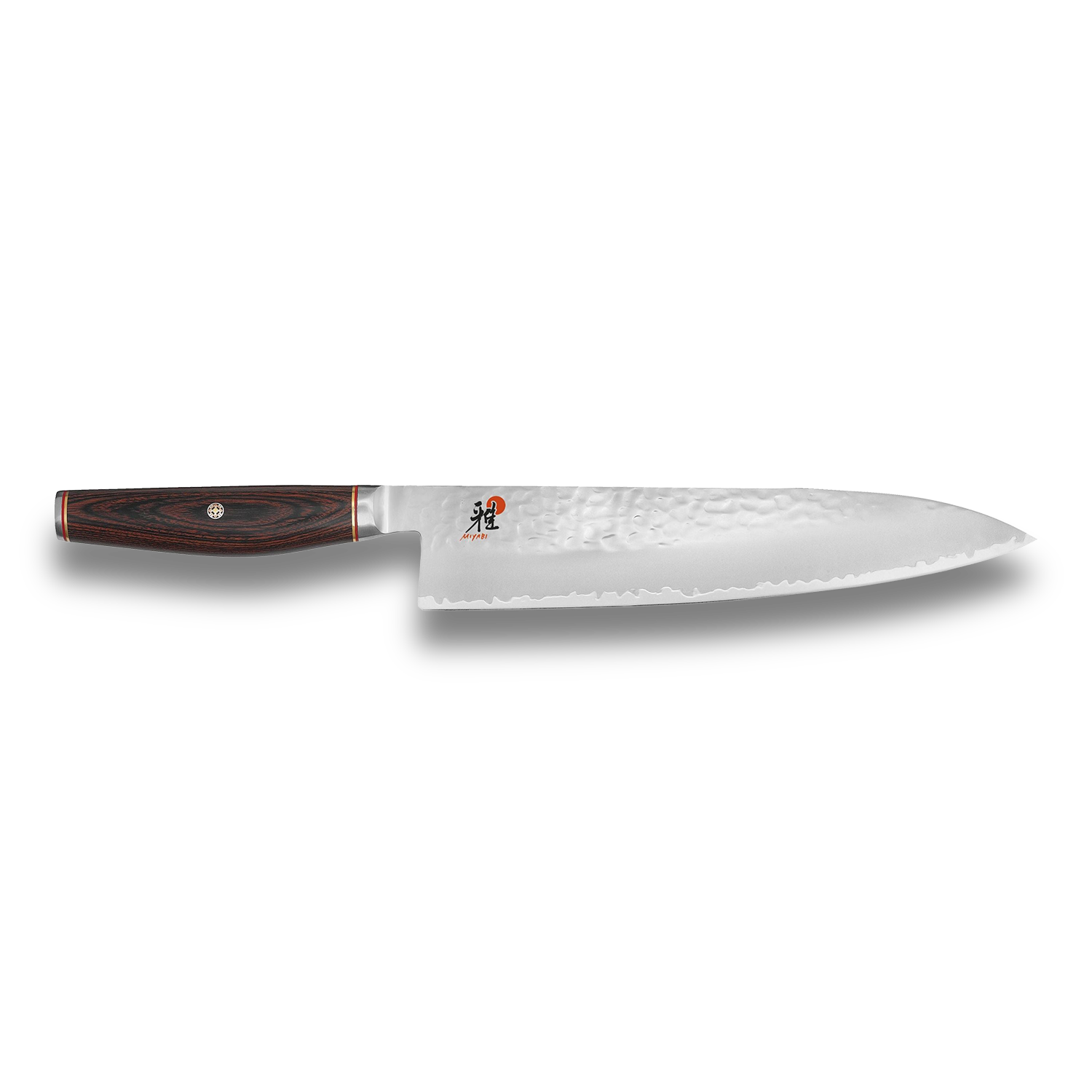 Shun chef's knife with a wooden handle on a white background