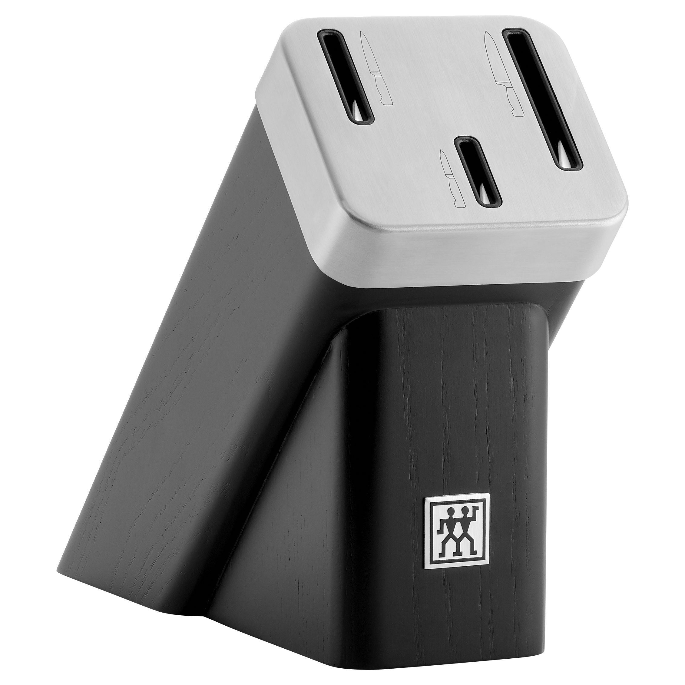 ZWILLING **** Four Star 4 Piece Self Sharpening Block Set, Black knife block with silver top and black wood base