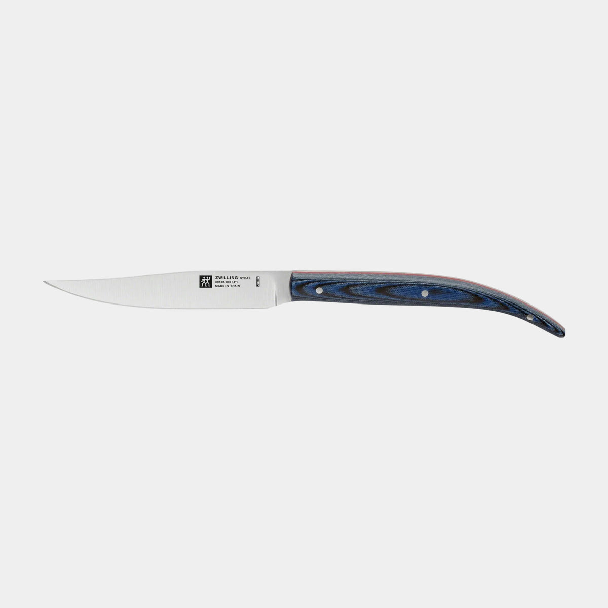Knife with a blue handle on a white background