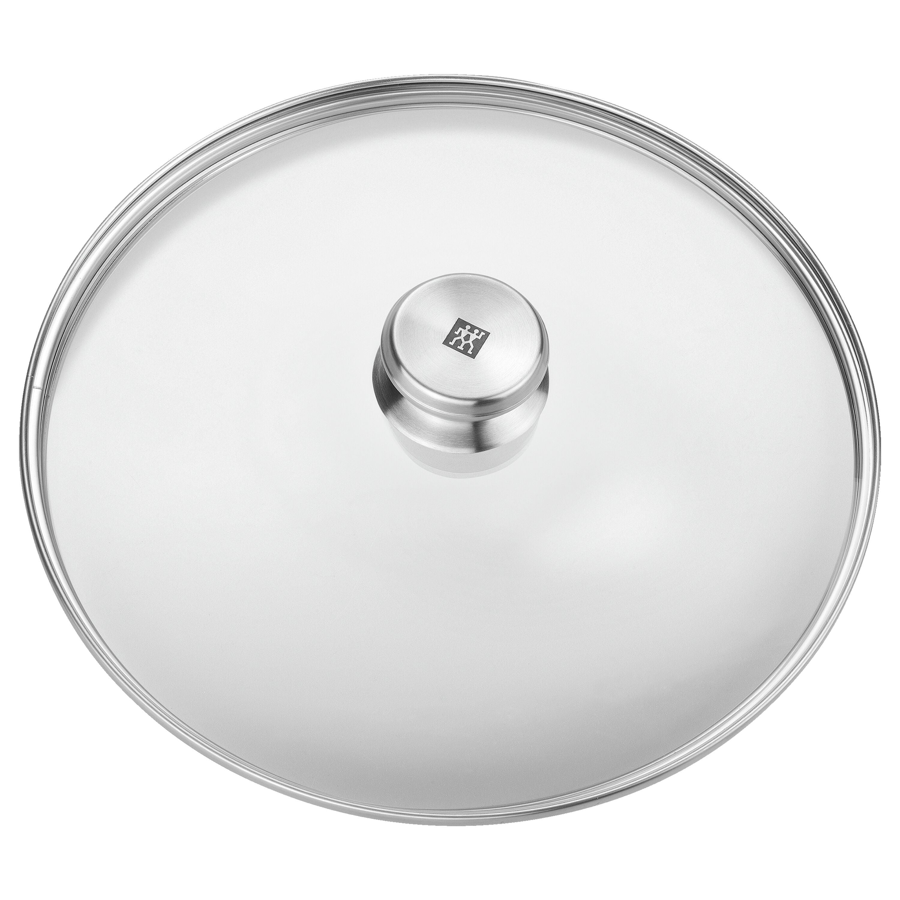 Glass lid of Cooking with the Zwilling Joy 4.25 qt Saute Casserole with silver handle on a white background
