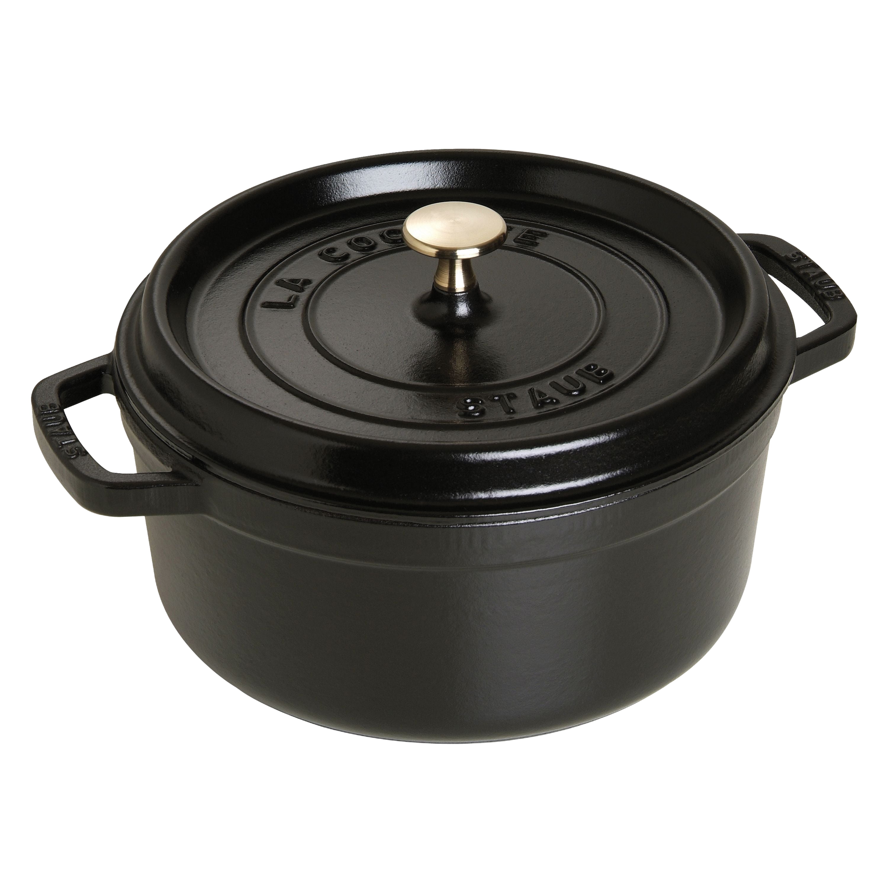STAUB 3.7L Cast Iron Round Cocotte Oven Safe French Cooking Pot Black-0