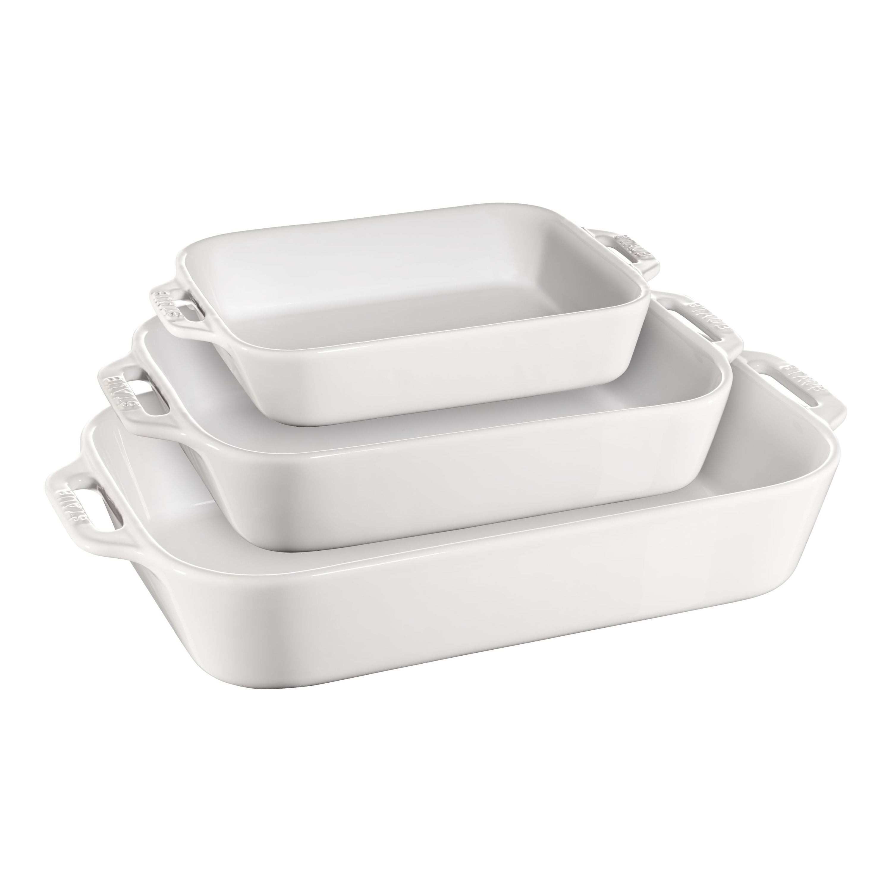 STAUB Ceramique Rectangular Baking Dish Set White 3 Piece-0