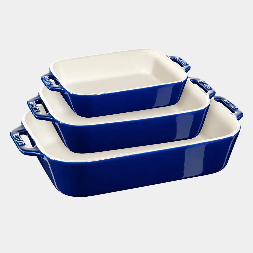STAUB Ceramique Rectangular Baking Dish Set Dark Blue 3 Piece