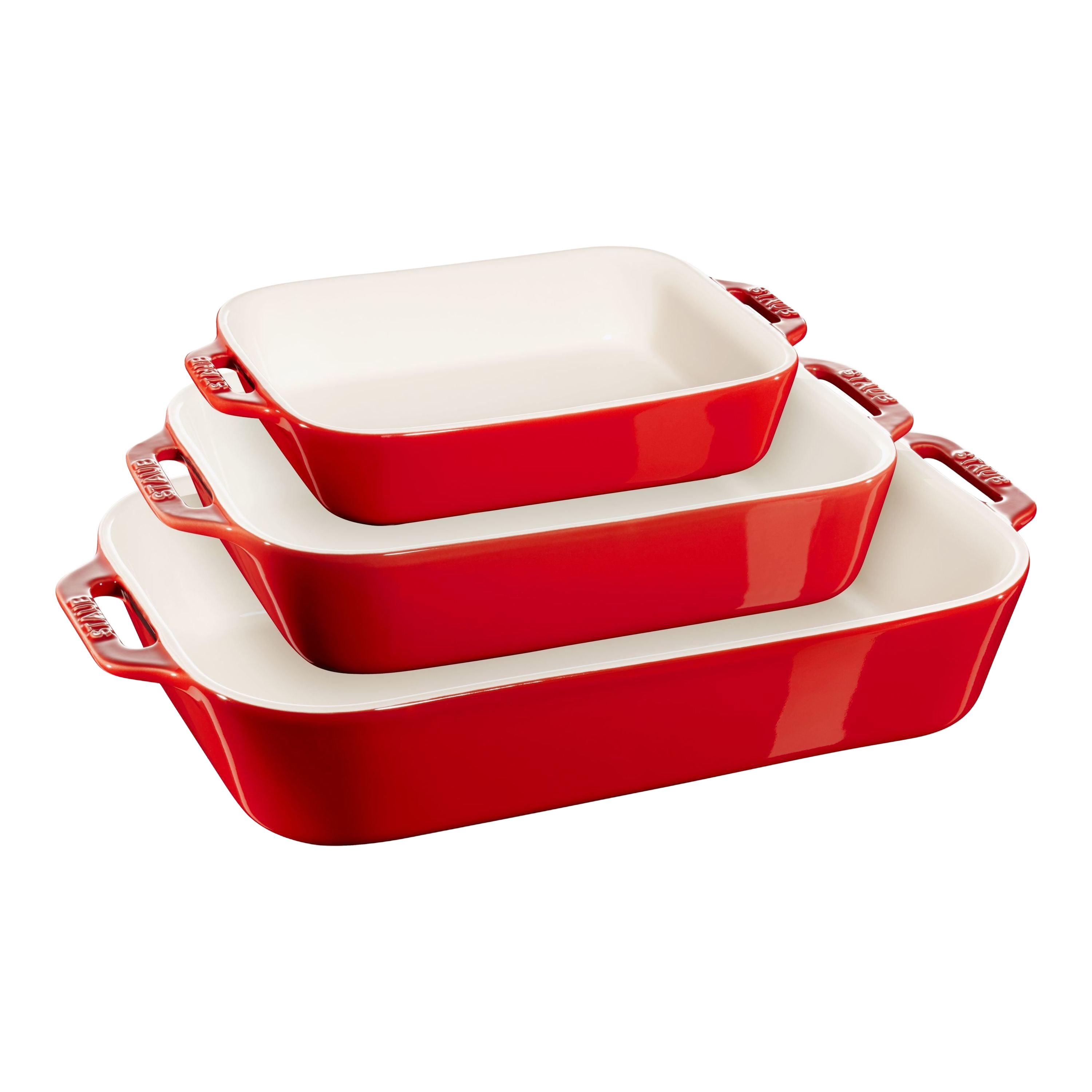 STAUB Ceramique Rectangular Baking Dish Set Cherry 3 Piece-0