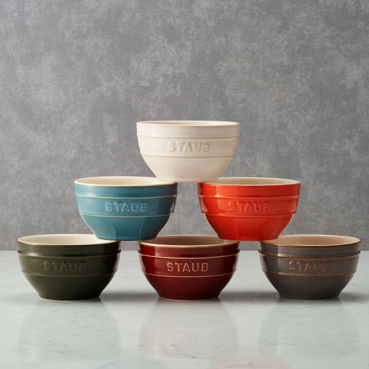 STAUB Ceramique 14 cm / 6 Piece Ceramic Large Rainbow Multi-Colour Large Bowl Set, Mixed Colours