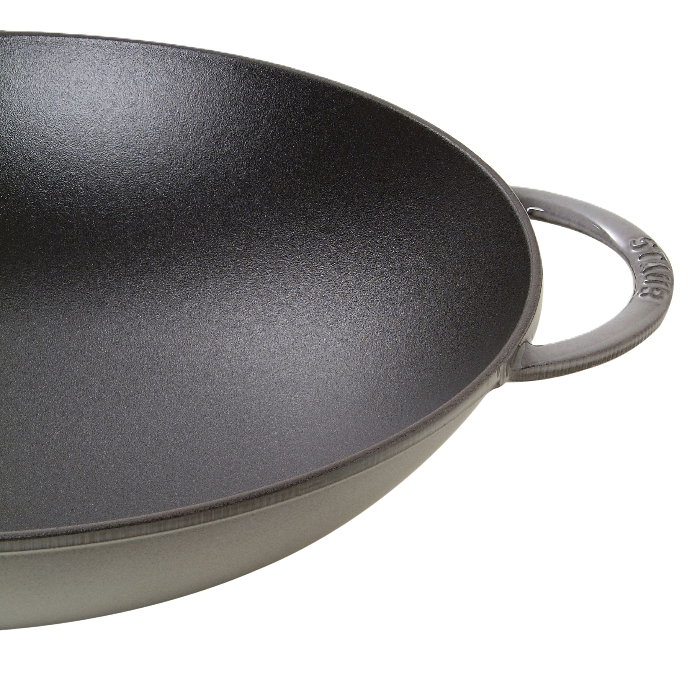 STAUB Specialities 37 cm / 14.5 inch Cast Iron Wok With Glass Lid, Graphite-Grey