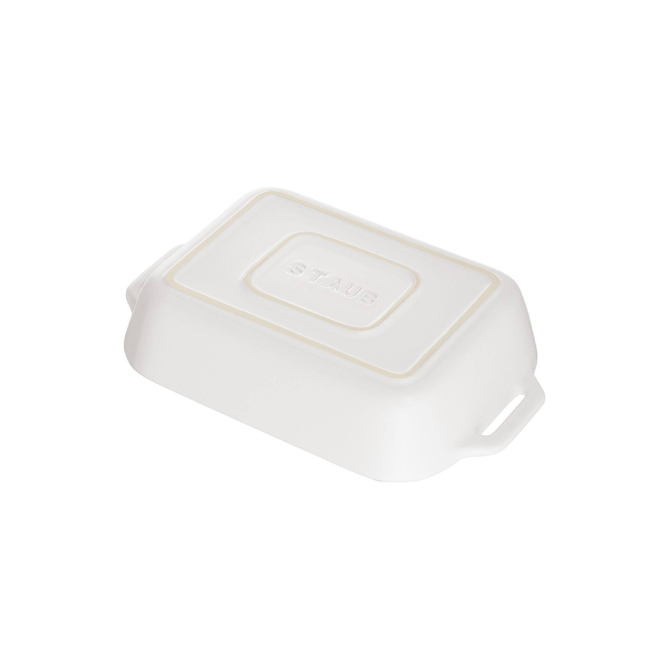STAUB Ceramique Ceramic Rectangular Oven Dish flipped on white background