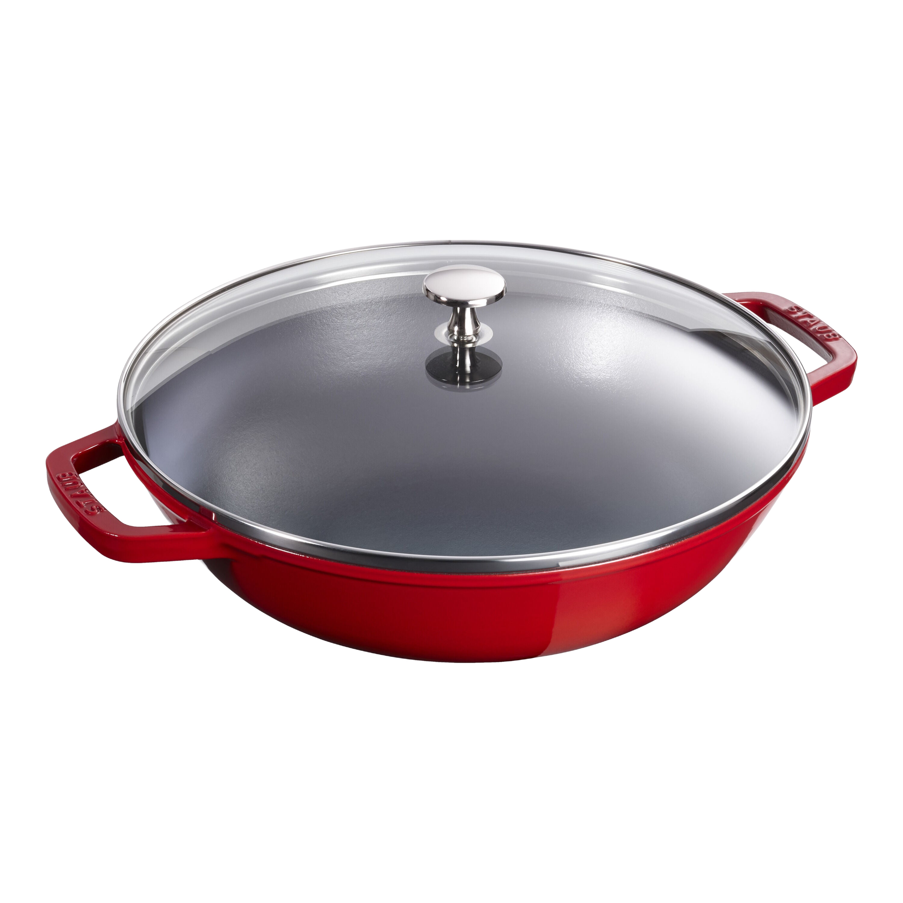 STAUB Specialities 30 cm / 12 inch Cast Iron Wok With Glass Lid, Cherry-3