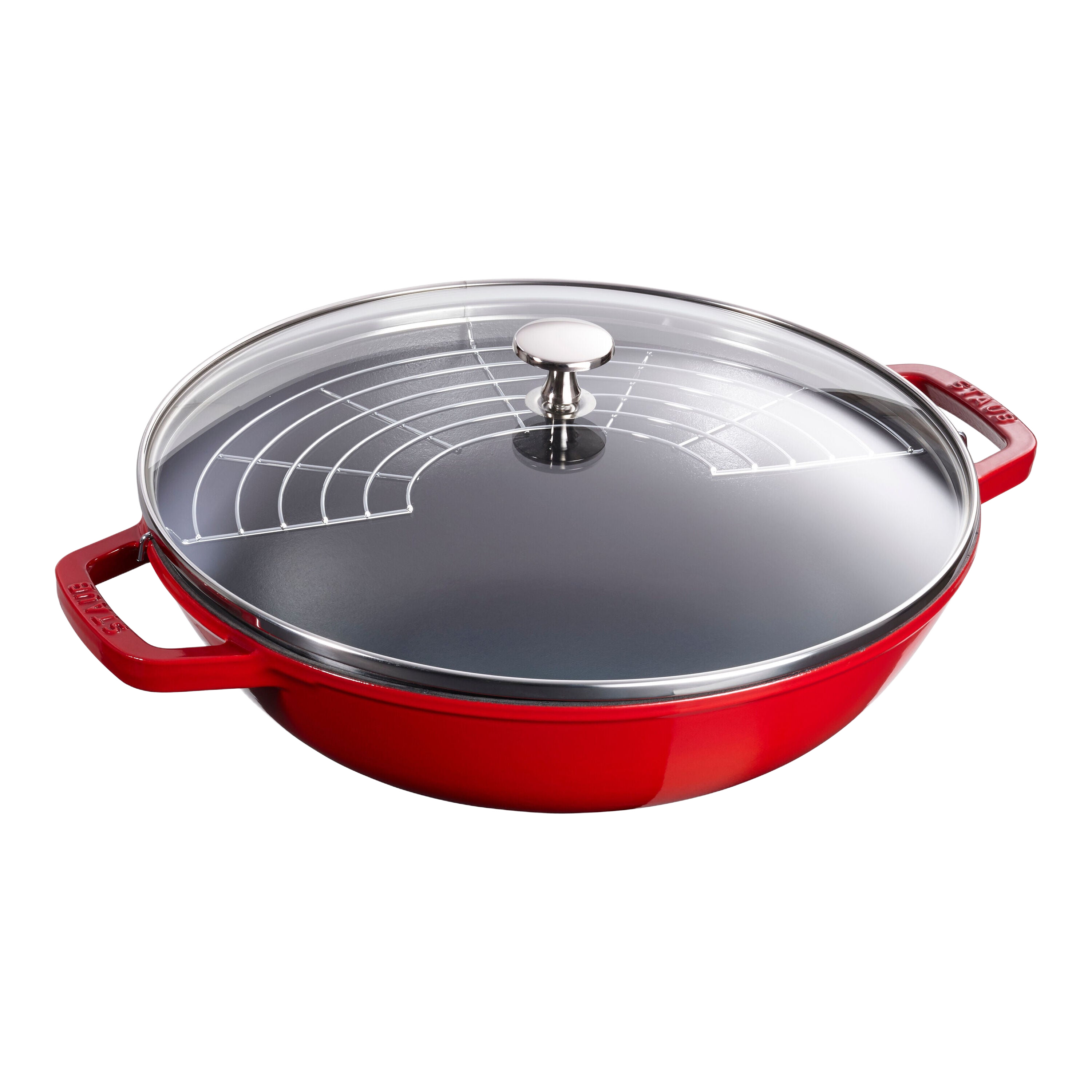 STAUB Specialities 30 cm / 12 inch Cast Iron Wok With Glass Lid, Cherry-0