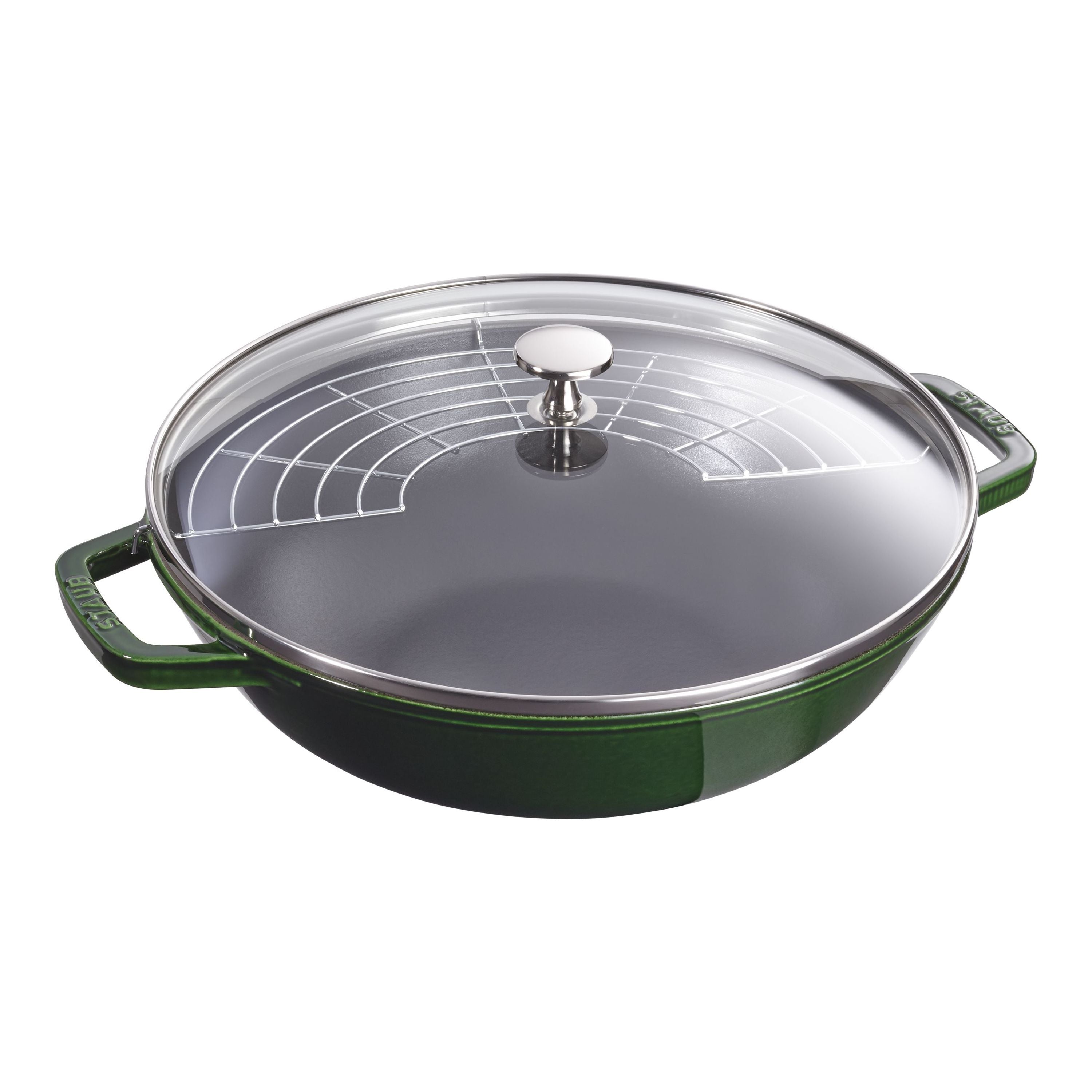 STAUB Specialities 30 cm / 12 inch Cast Iron Wok With Glass Lid, Basil-Green