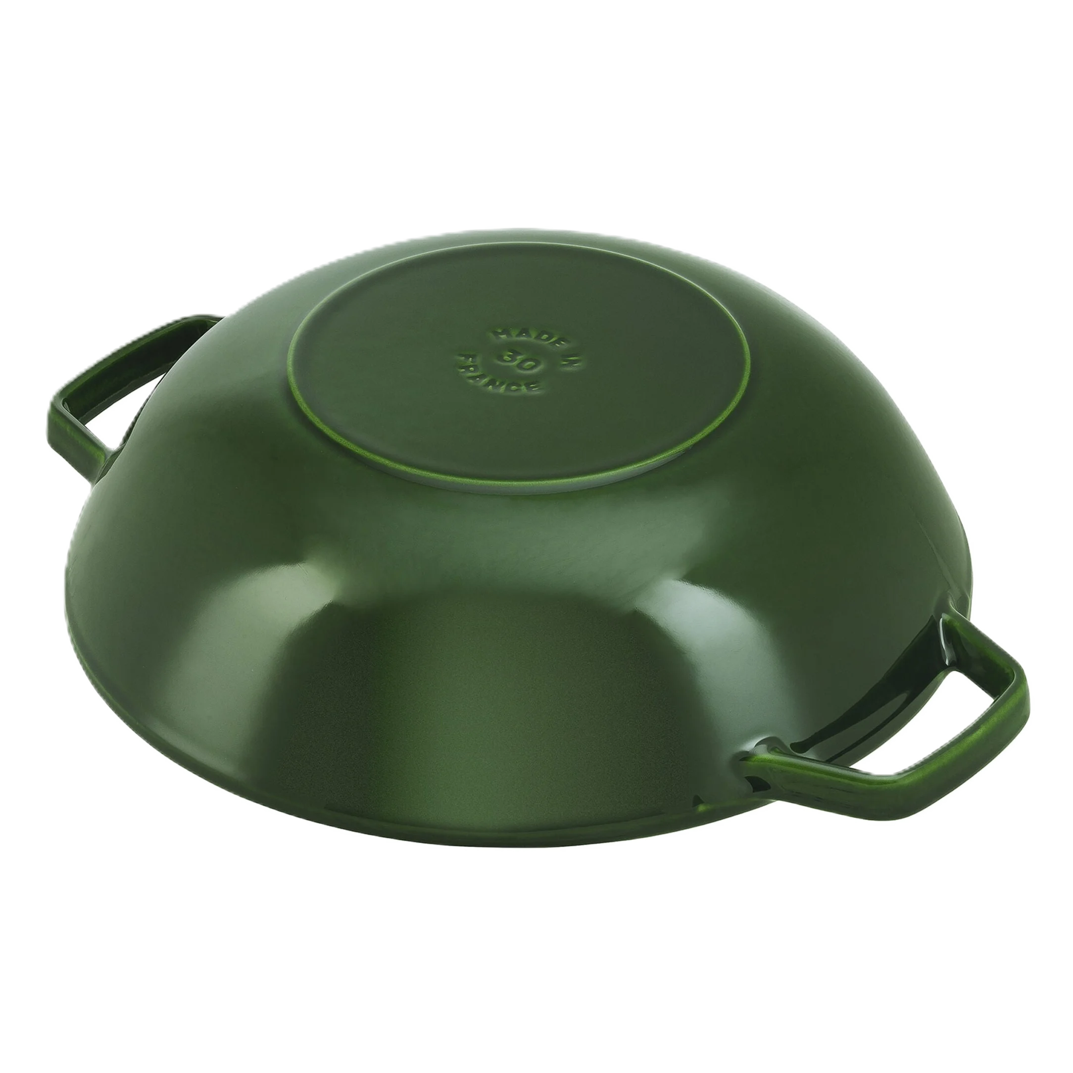Green wok on a white background fliped