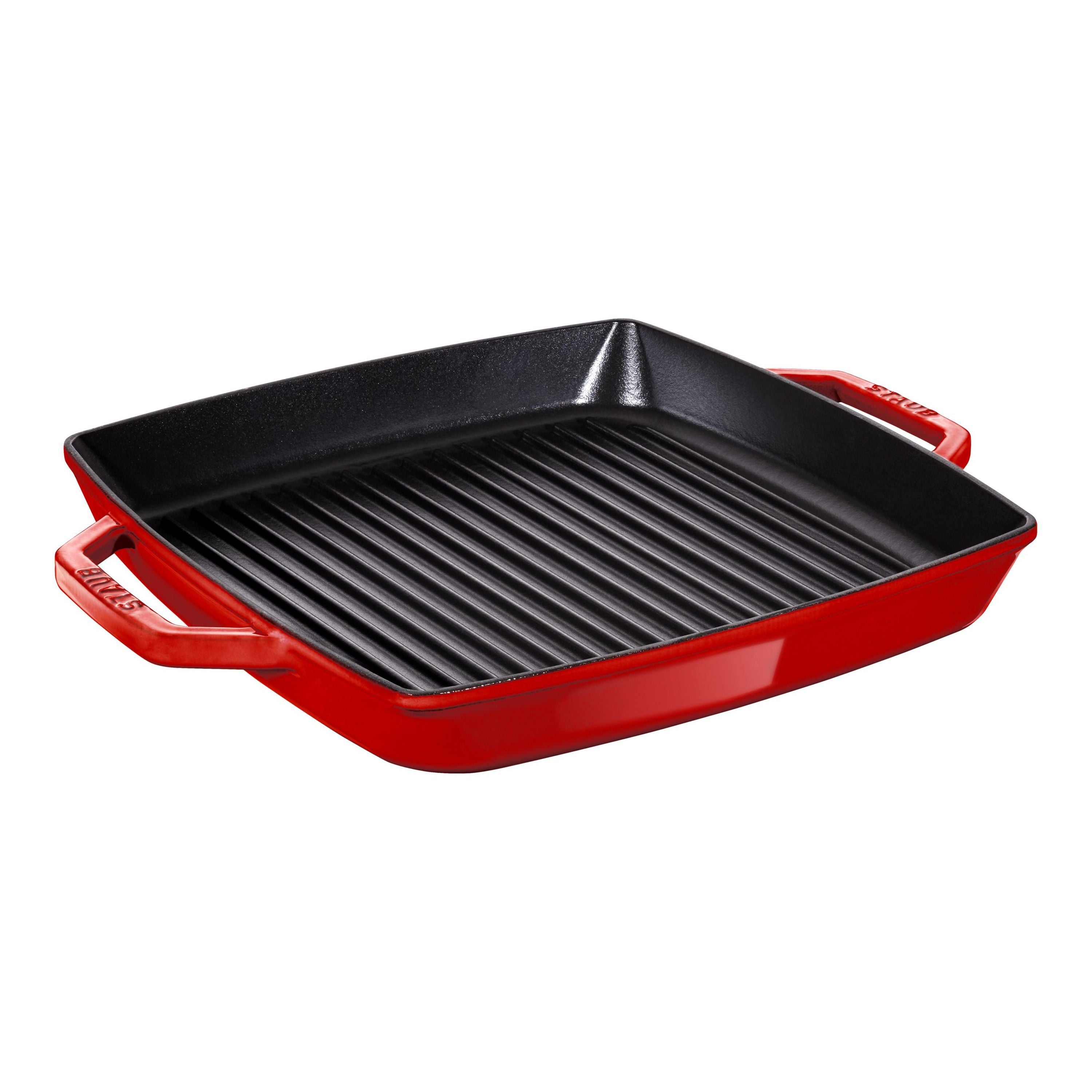 STAUB Grill Pans 33 cm / 13 inch Cast Iron Square Grill Pan, Cherry-0