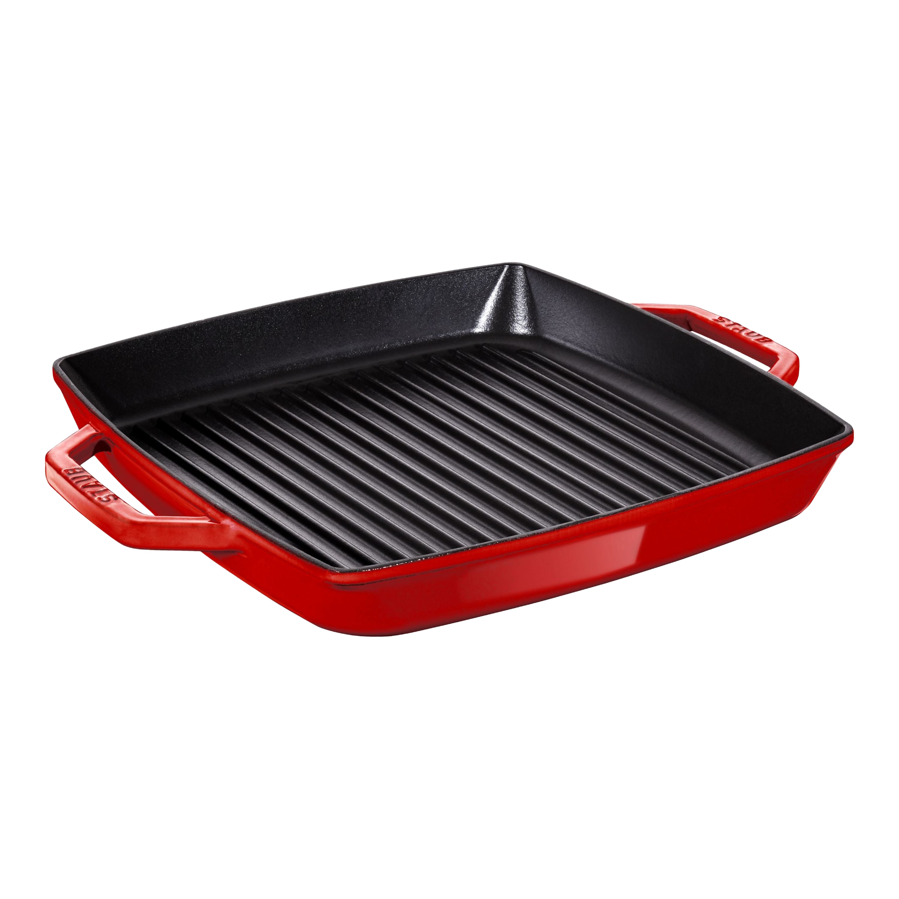 STAUB Grill Pans 28 cm / 11 inch Cast Iron Square Grill Pan, Cherry-0