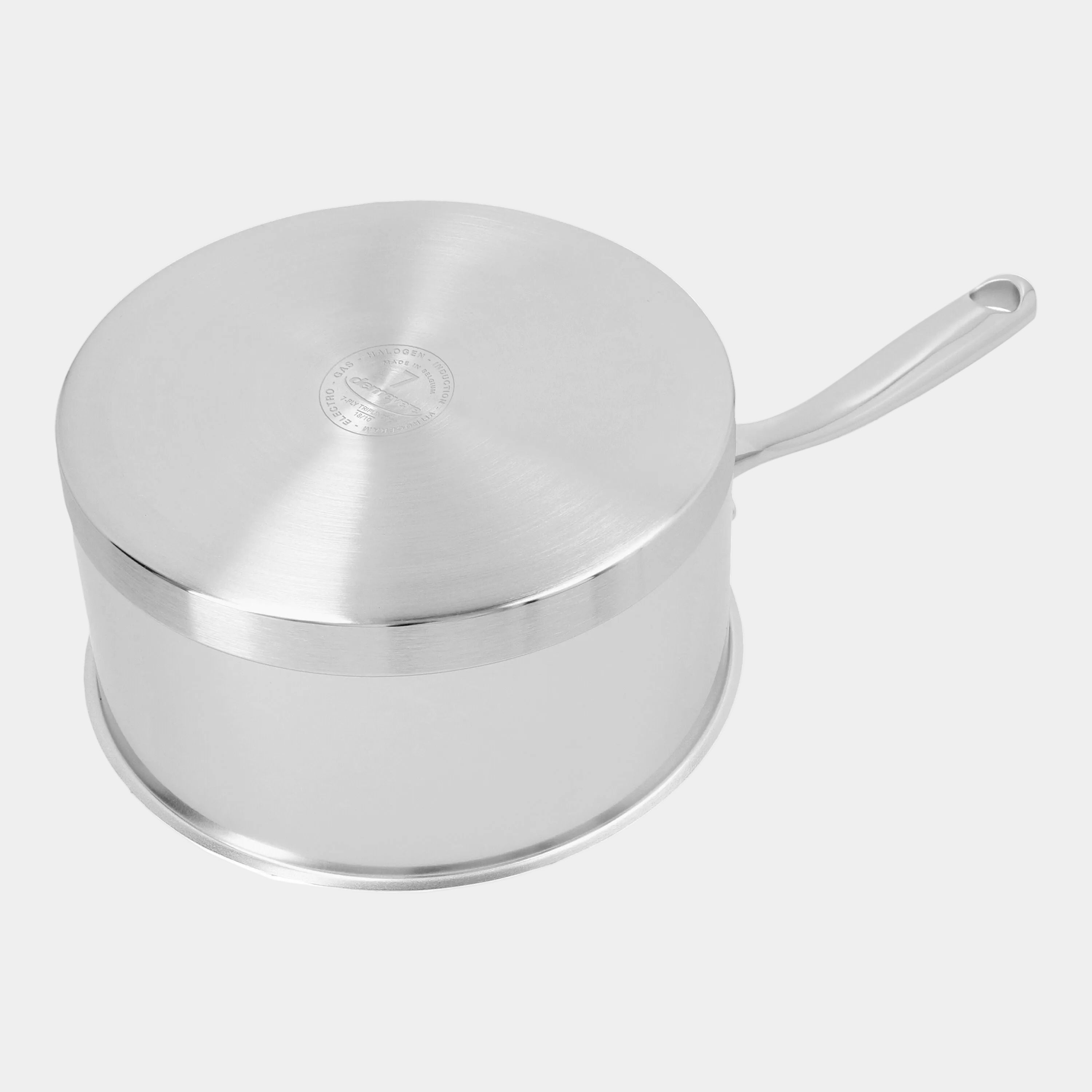 Silver pot with a lid on a white background