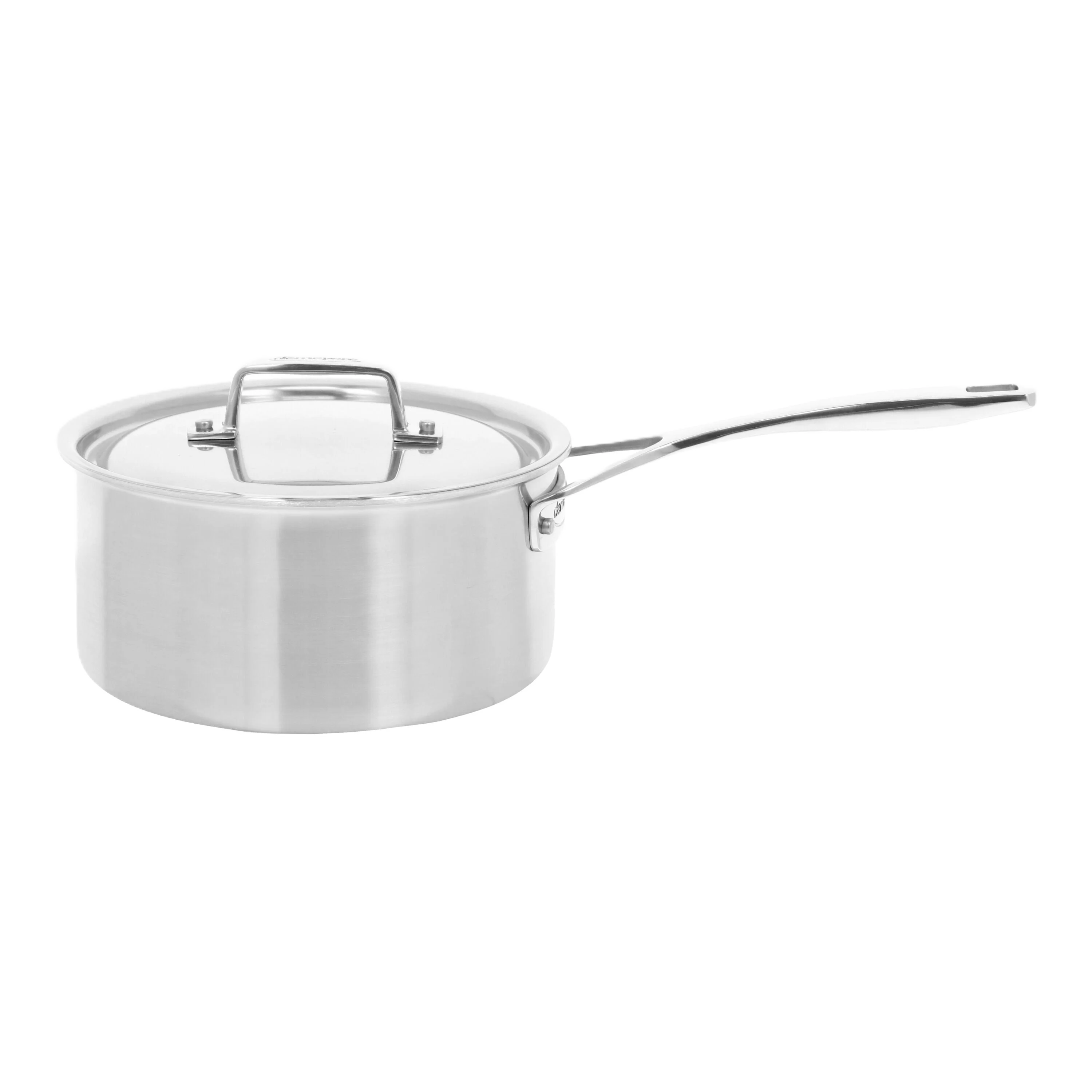 Stainless steel pot with lid on a white background
