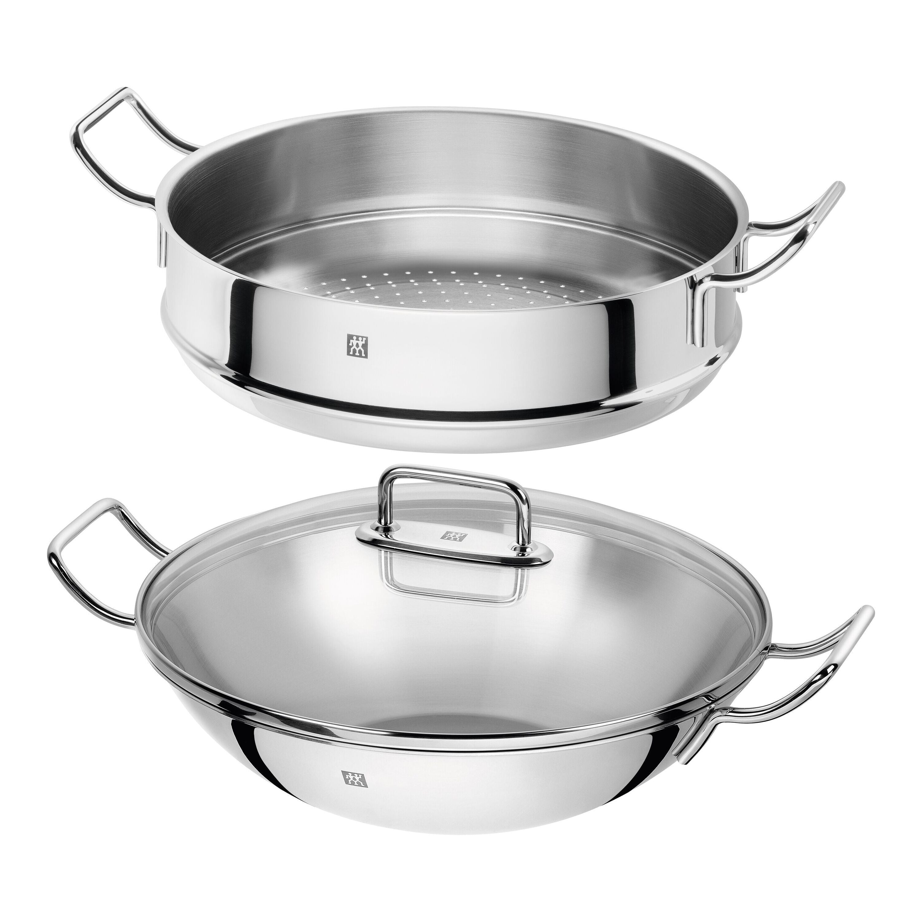 3-Piece Stainless Steel Wok with Steamer and Lid – 32cm Induction Compatible Cookware-0