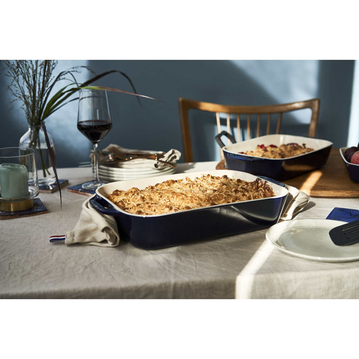STAUB Ceramique Rectangular Baking Dish Set Dark Blue 3 Piece