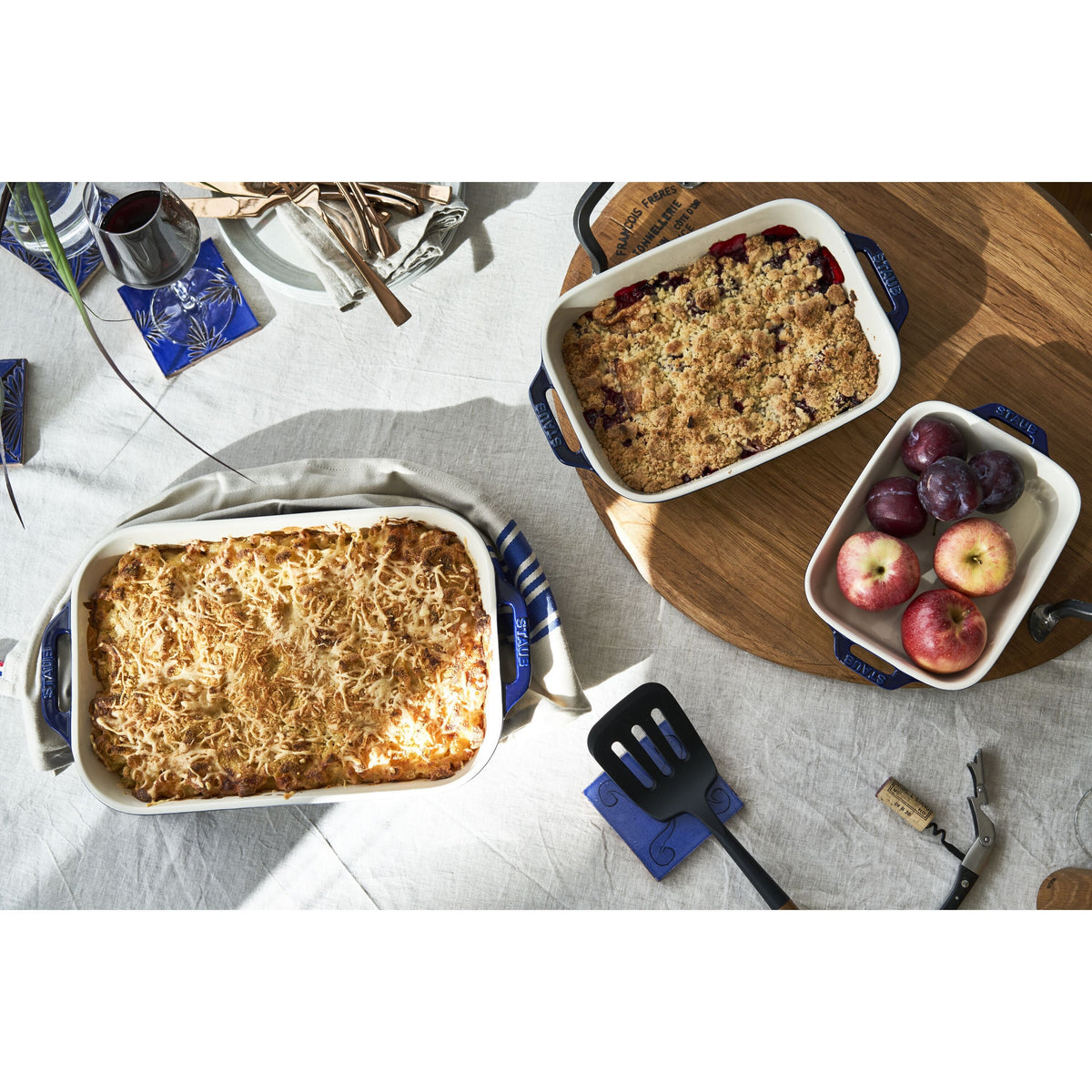 STAUB Ceramique Rectangular Baking Dish Set Dark Blue 3 Piece