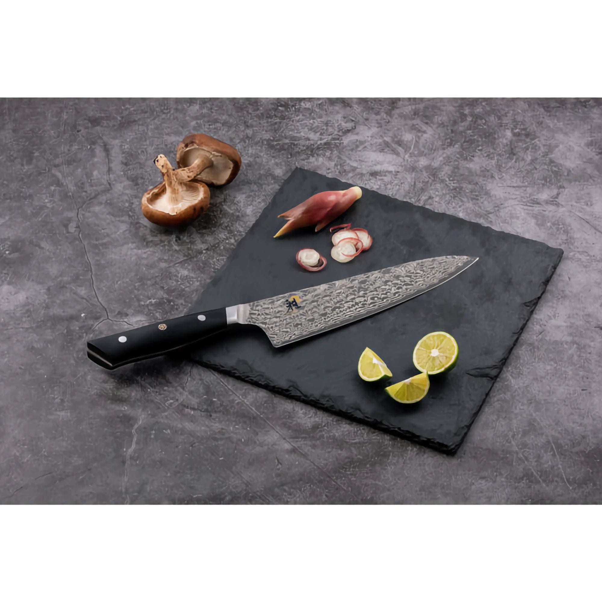 Miyabi Hibana 800DP 8″ Gyutoh – FC61 Steel, 49‑Layer Spark Damascus, Ergonomic Triple‑Riveted Handle