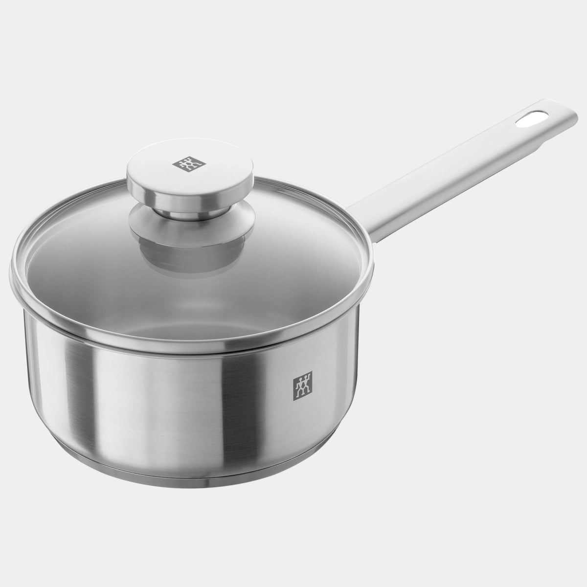 Stainless steel saucepan with lid on a white background